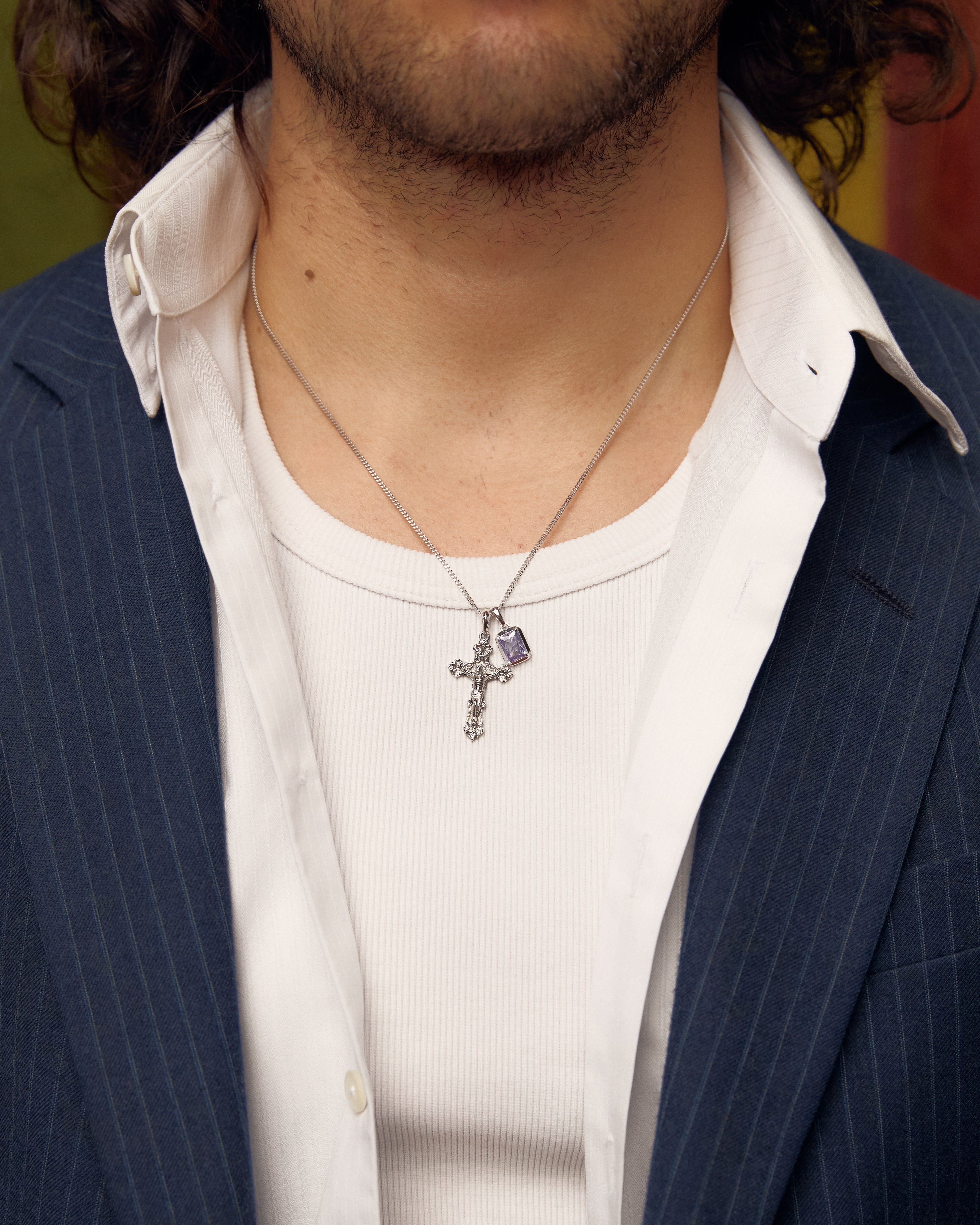 Motif crucifix x Lavender stone stack - Silver