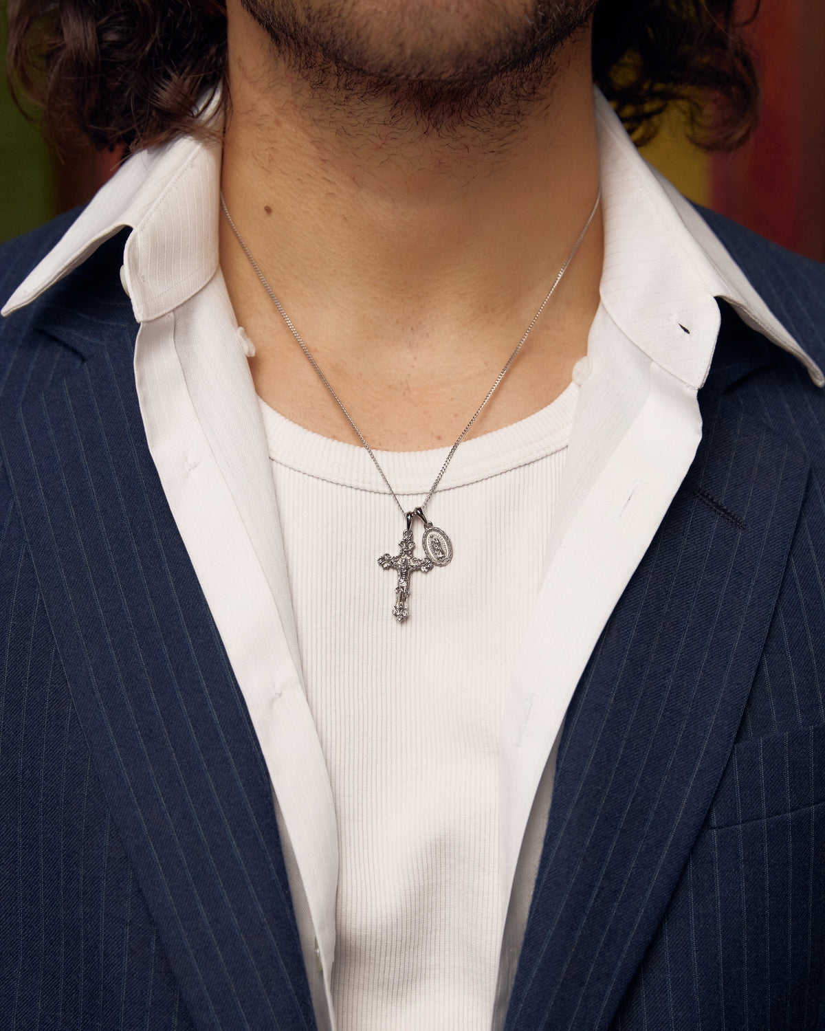 Motif crucifix x Mini Guadalupe pendant stack - Silver