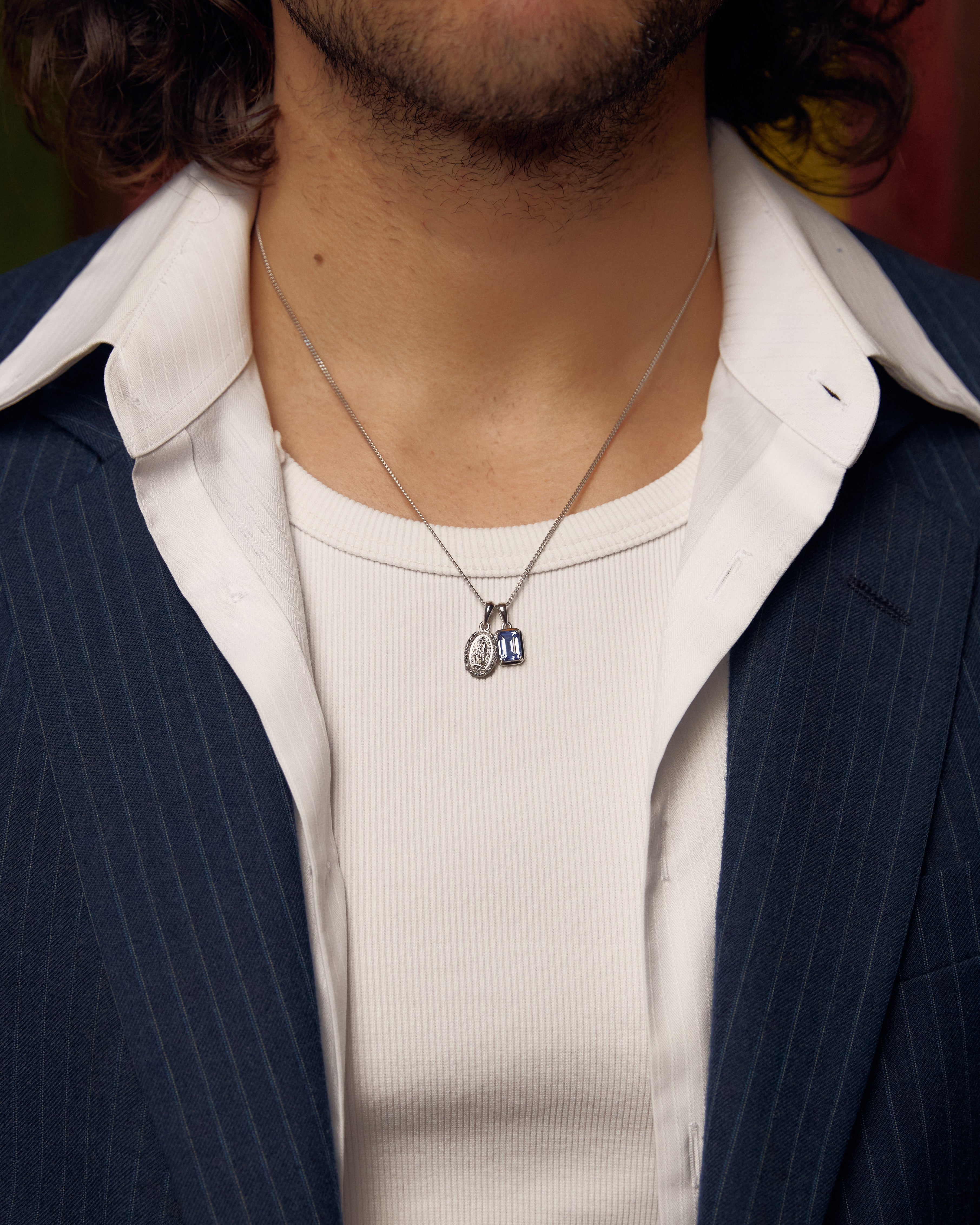 Mini Guadalupe x Sapphire stone stack - Silver