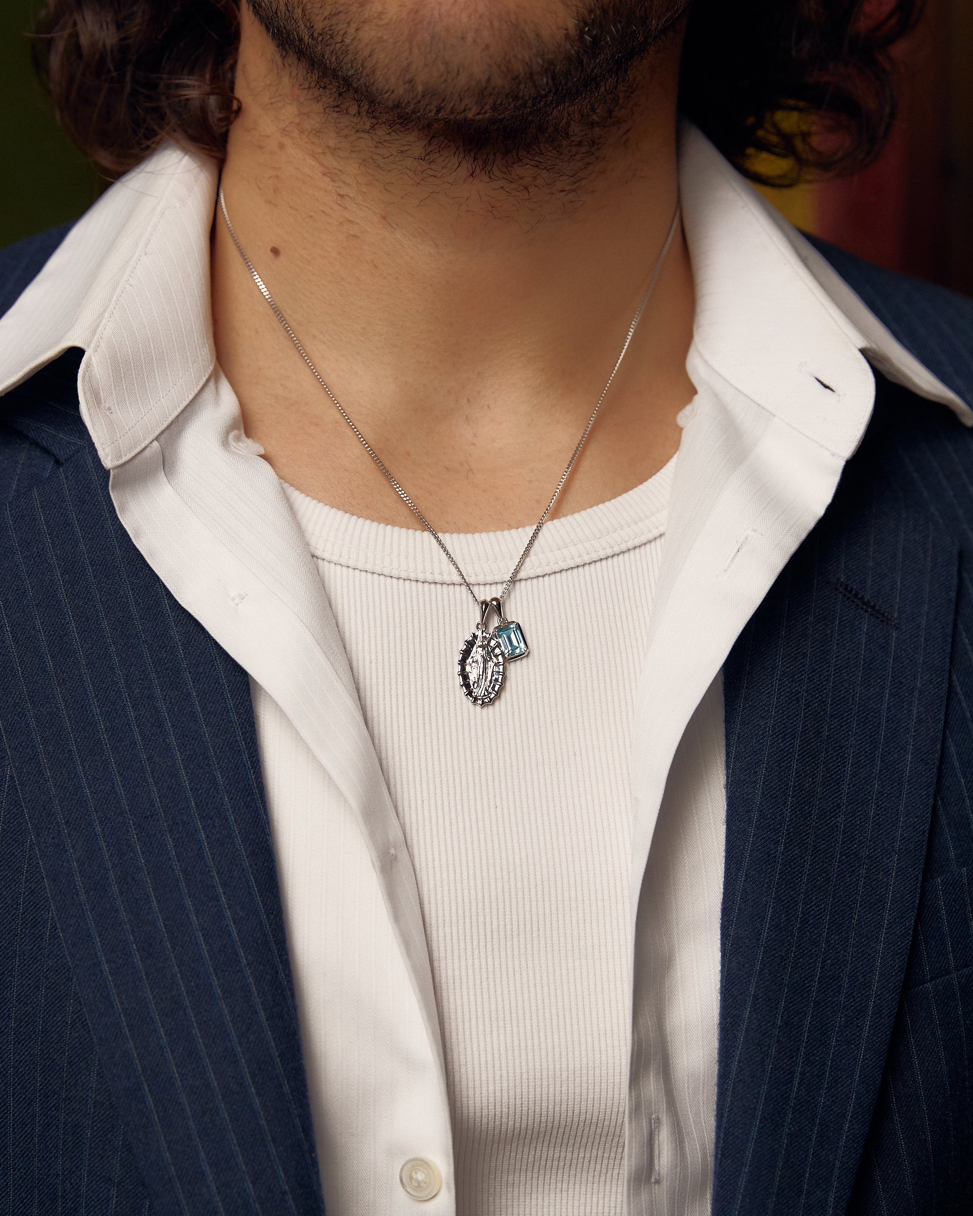 Our Lady of Guadalupe x Aquamarine stone stack - Silver