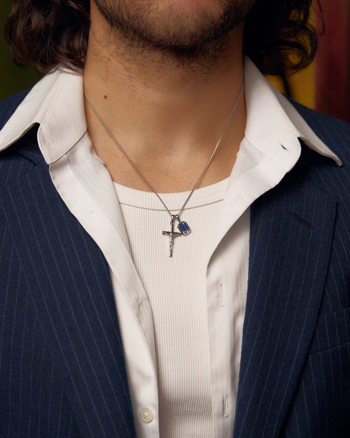 The Crucifix x Sapphire Stone - Silver