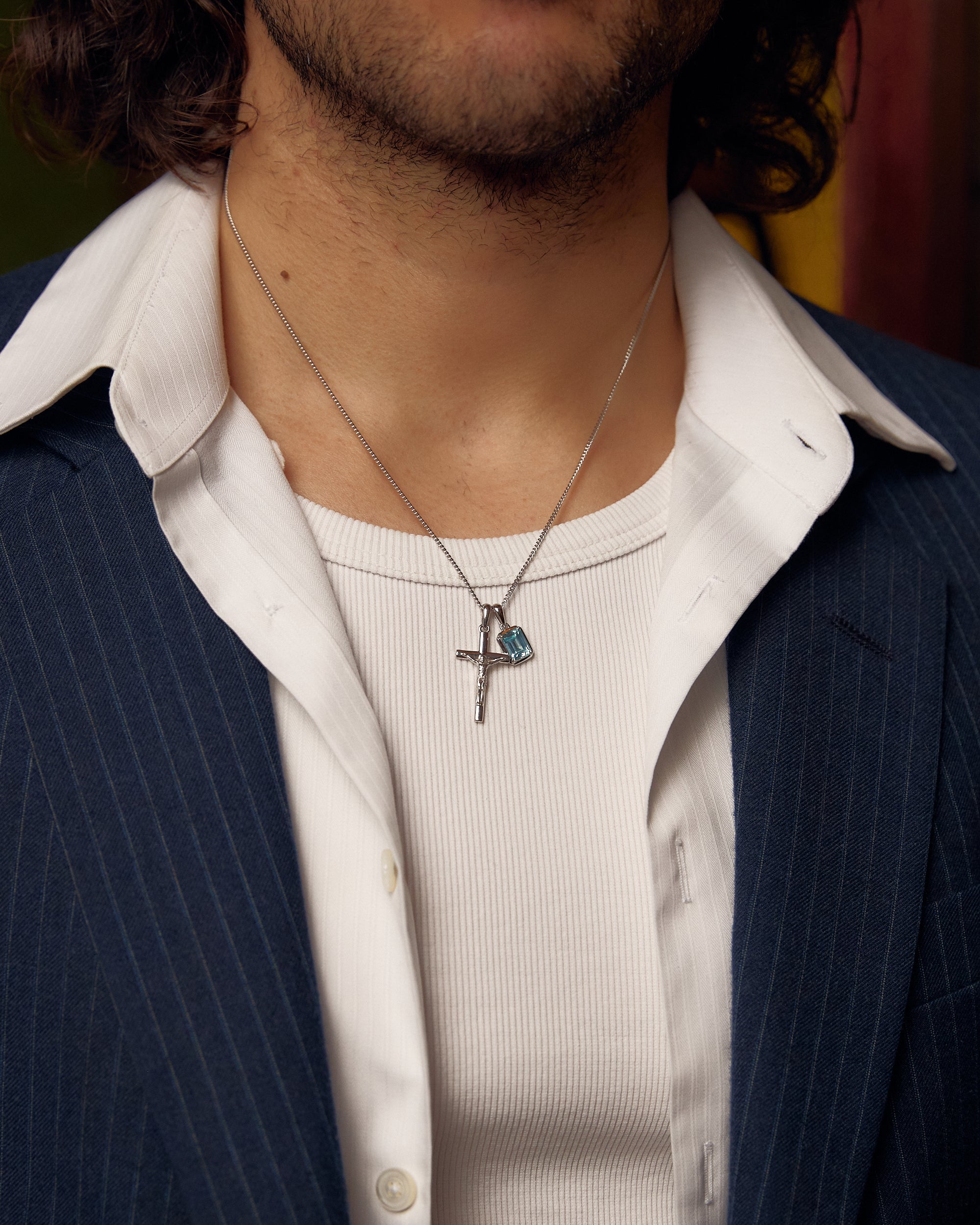 Crucifix x Maré Aquamarine stone stack - Silver