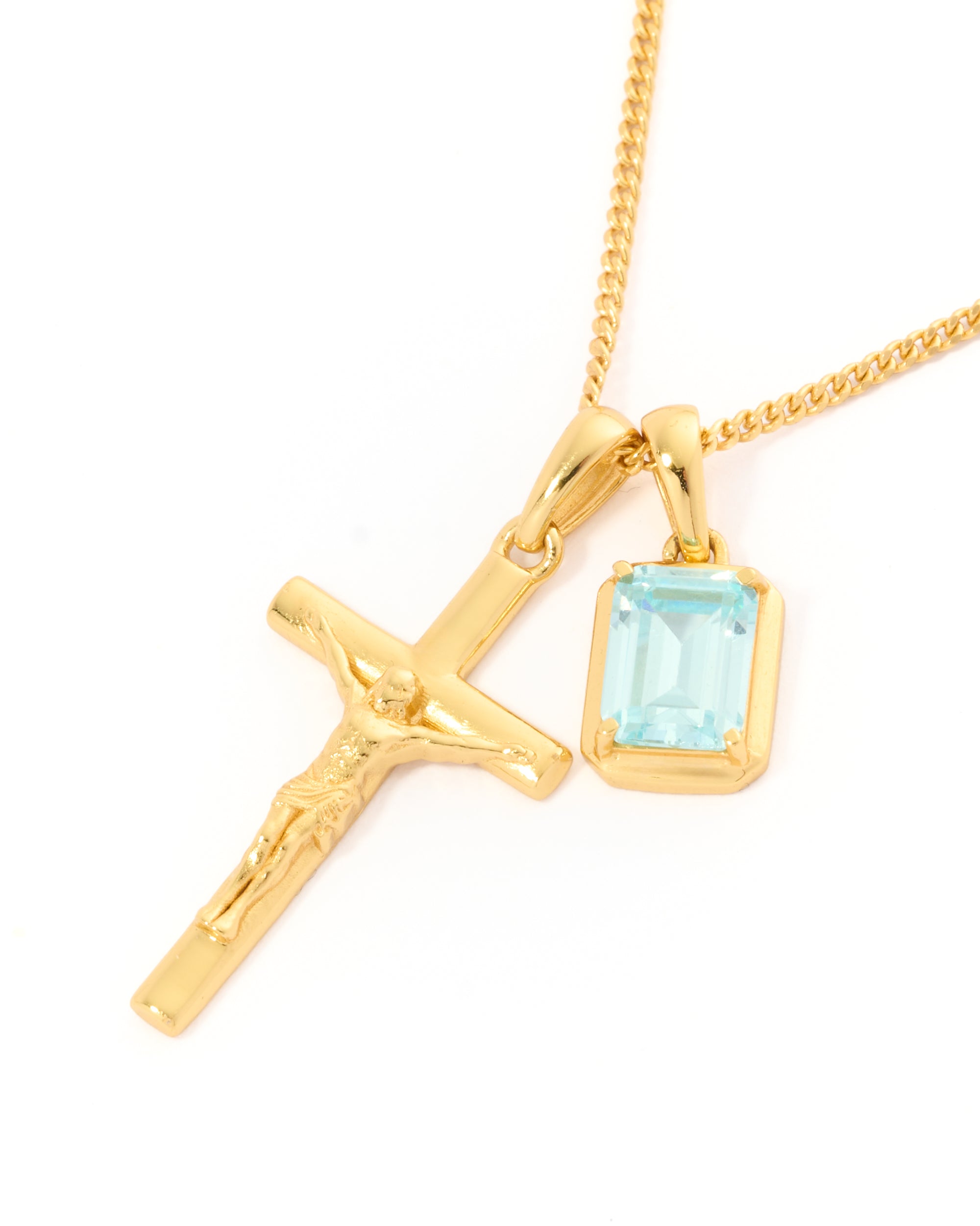 The Crucifix x Aquamarine Green stone - Gold