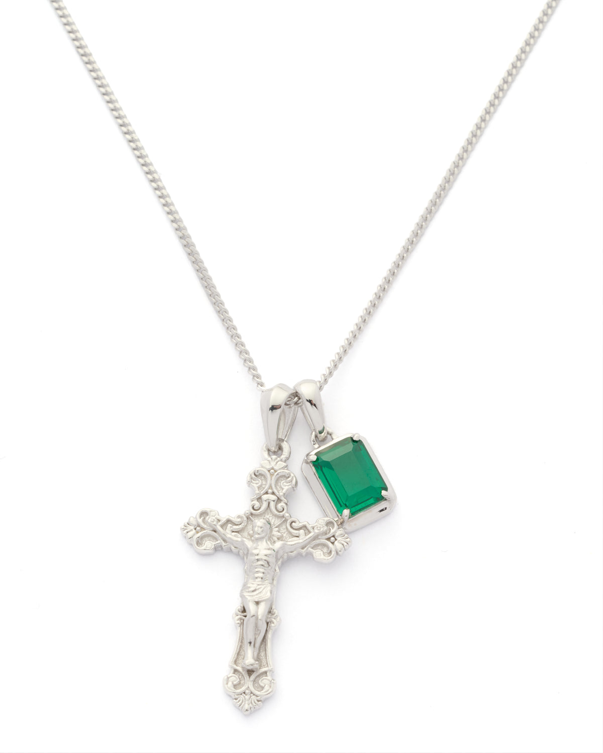 Motif crucifix x Eleftheria emerald stone stack - Silver