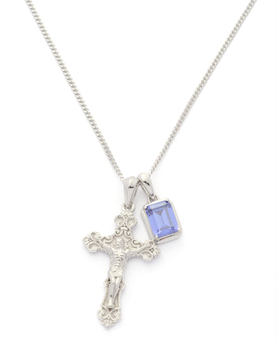 Motif crucifix x Sapphire sea stone stack - Silver