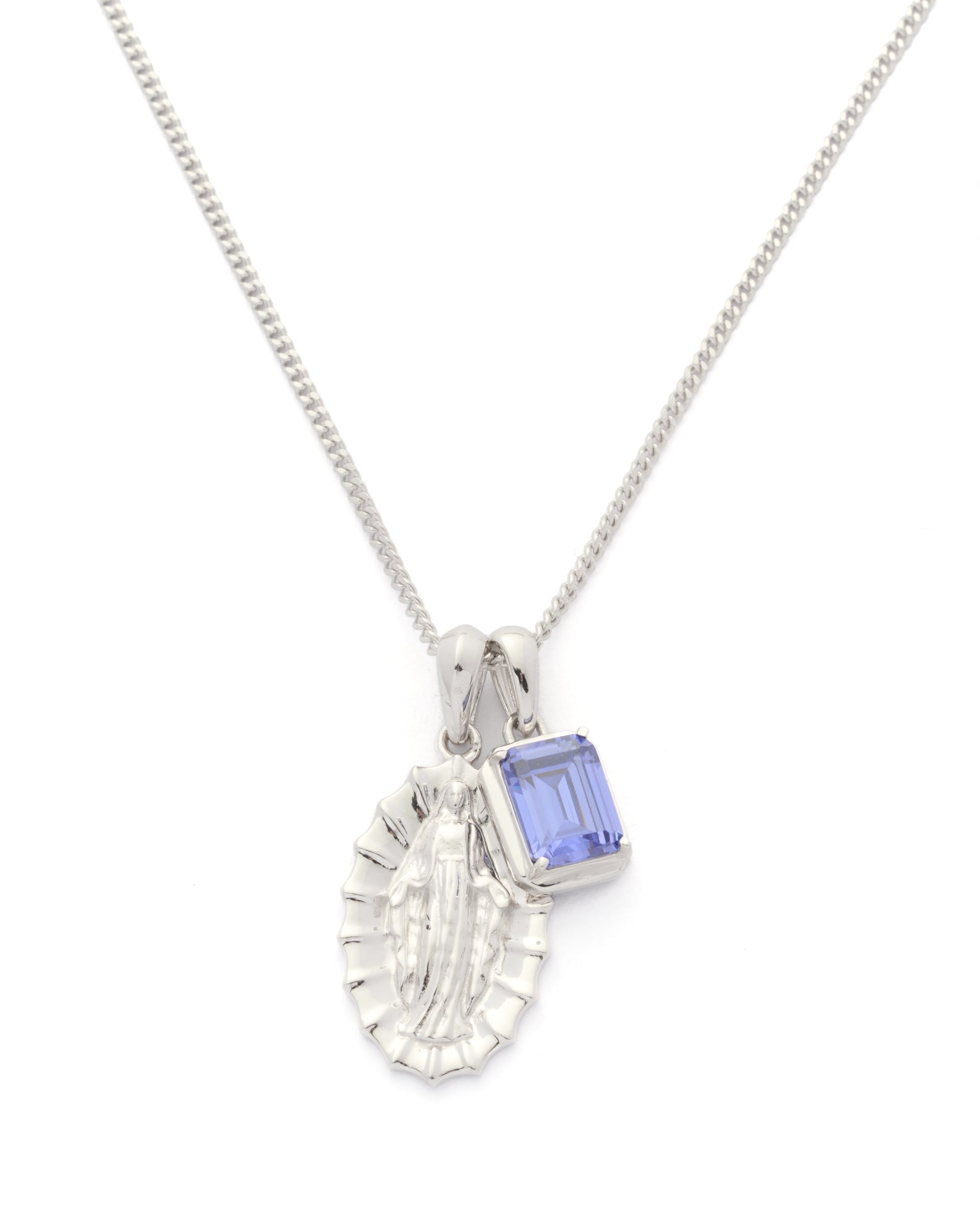Our Lady of Guadalupe x Sapphire stone stack - Silver
