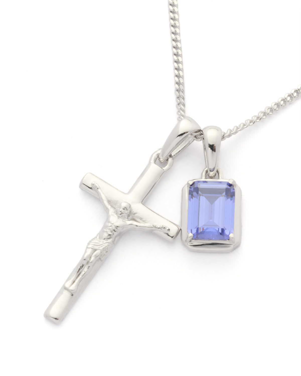 The Crucifix x Sapphire Stone - Silver