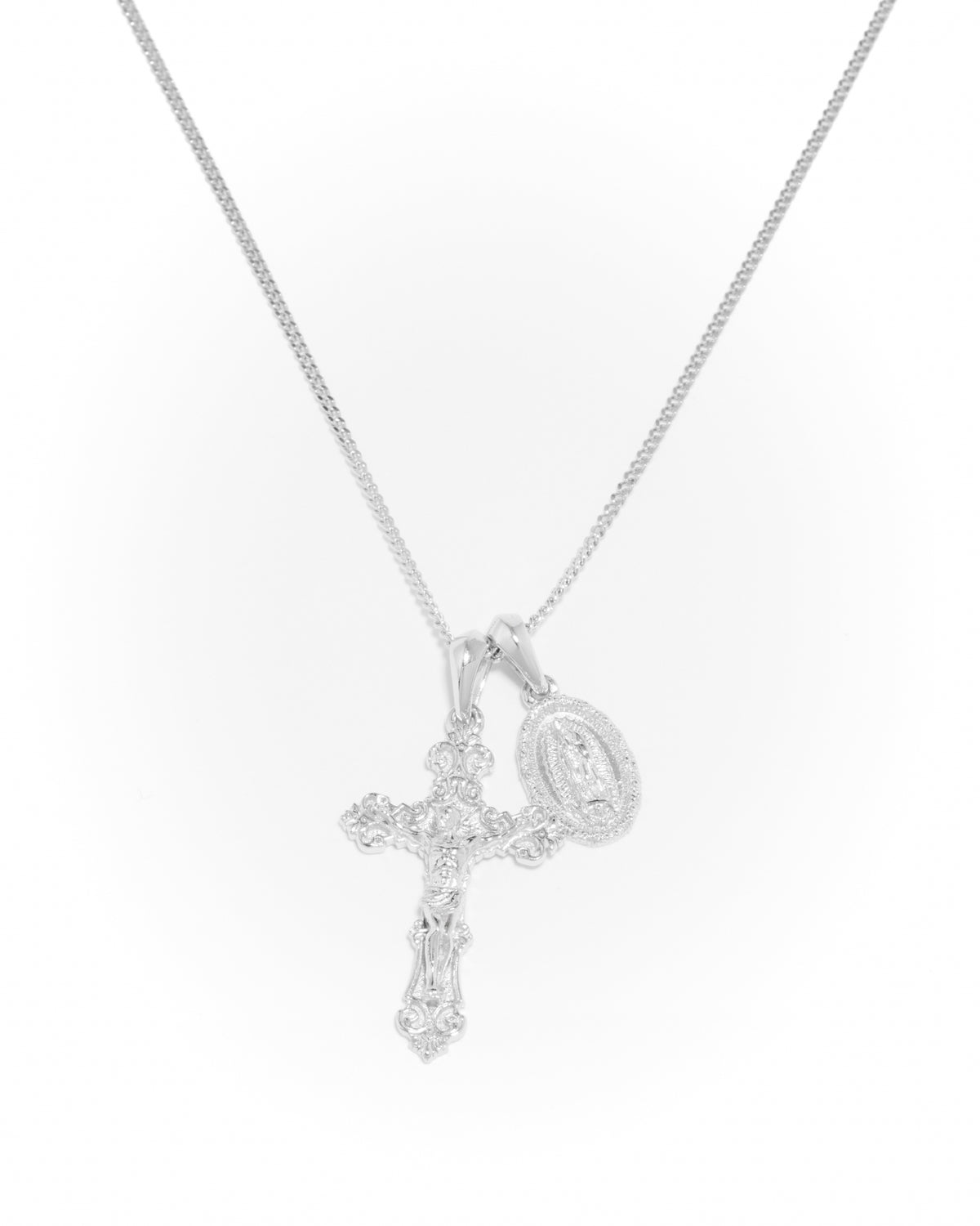 Motif crucifix x Mini Guadalupe pendant stack - Silver