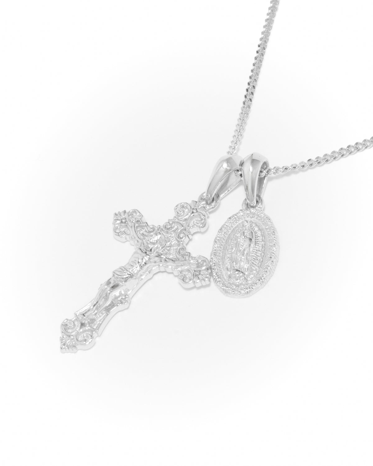 Motif crucifix x Mini Guadalupe pendant stack - Silver