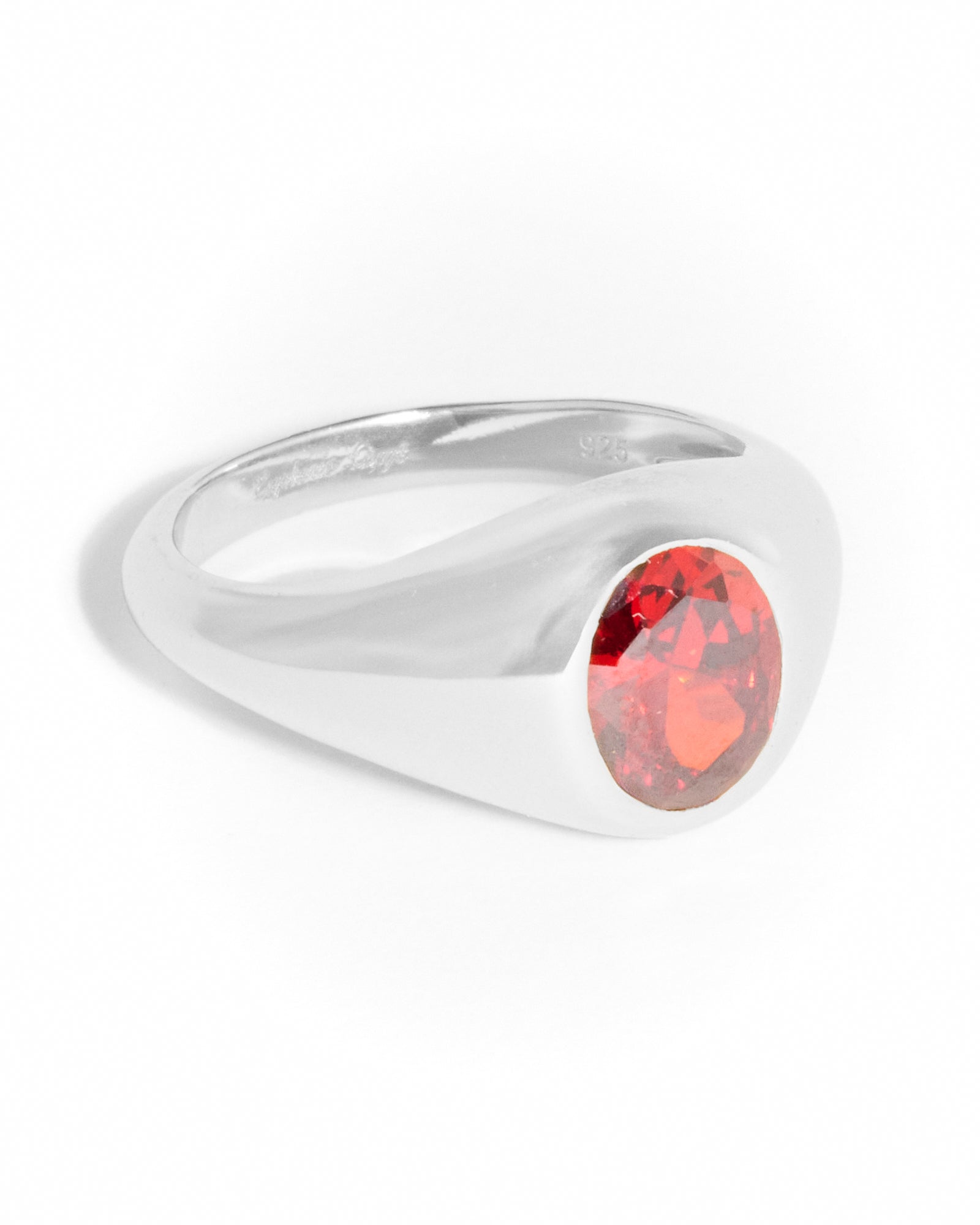 Lisbon red stone signet ring - Silver