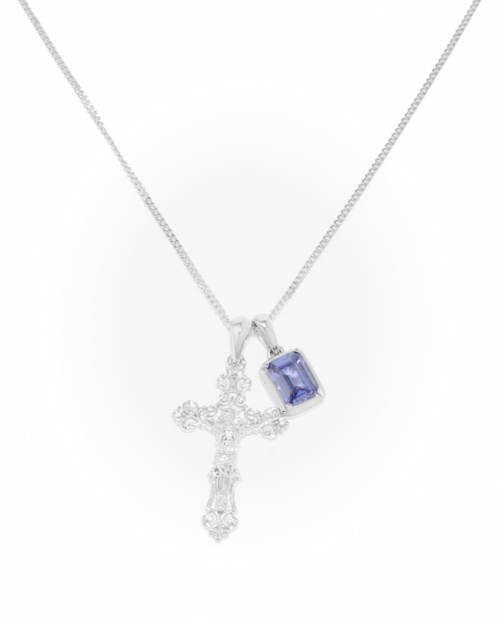 Motif crucifix x Sapphire sea stone stack - Silver (Pre order)