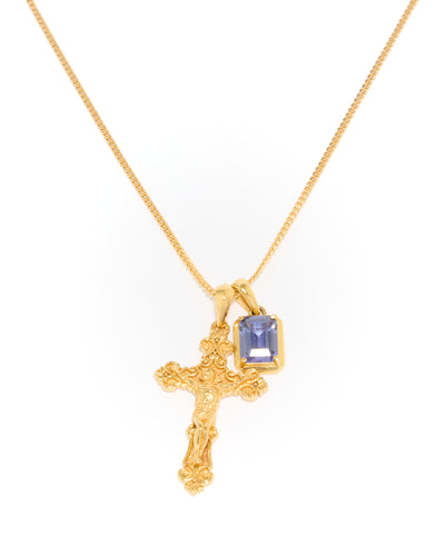 Motif crucifix x Sapphire stone stack - Gold (Pre order)