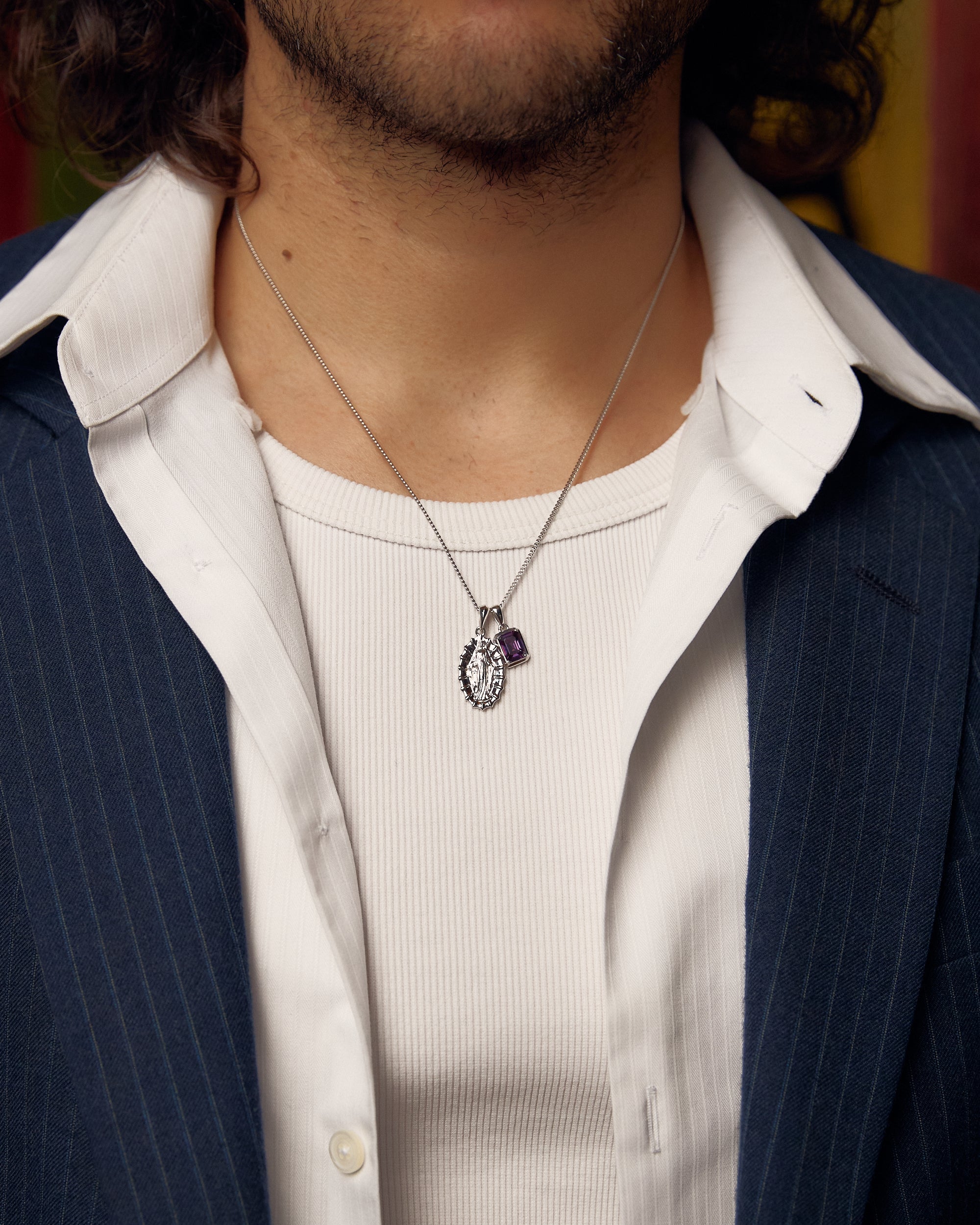 Our Lady of Guadalupe x Amethyst stone stack - Silver