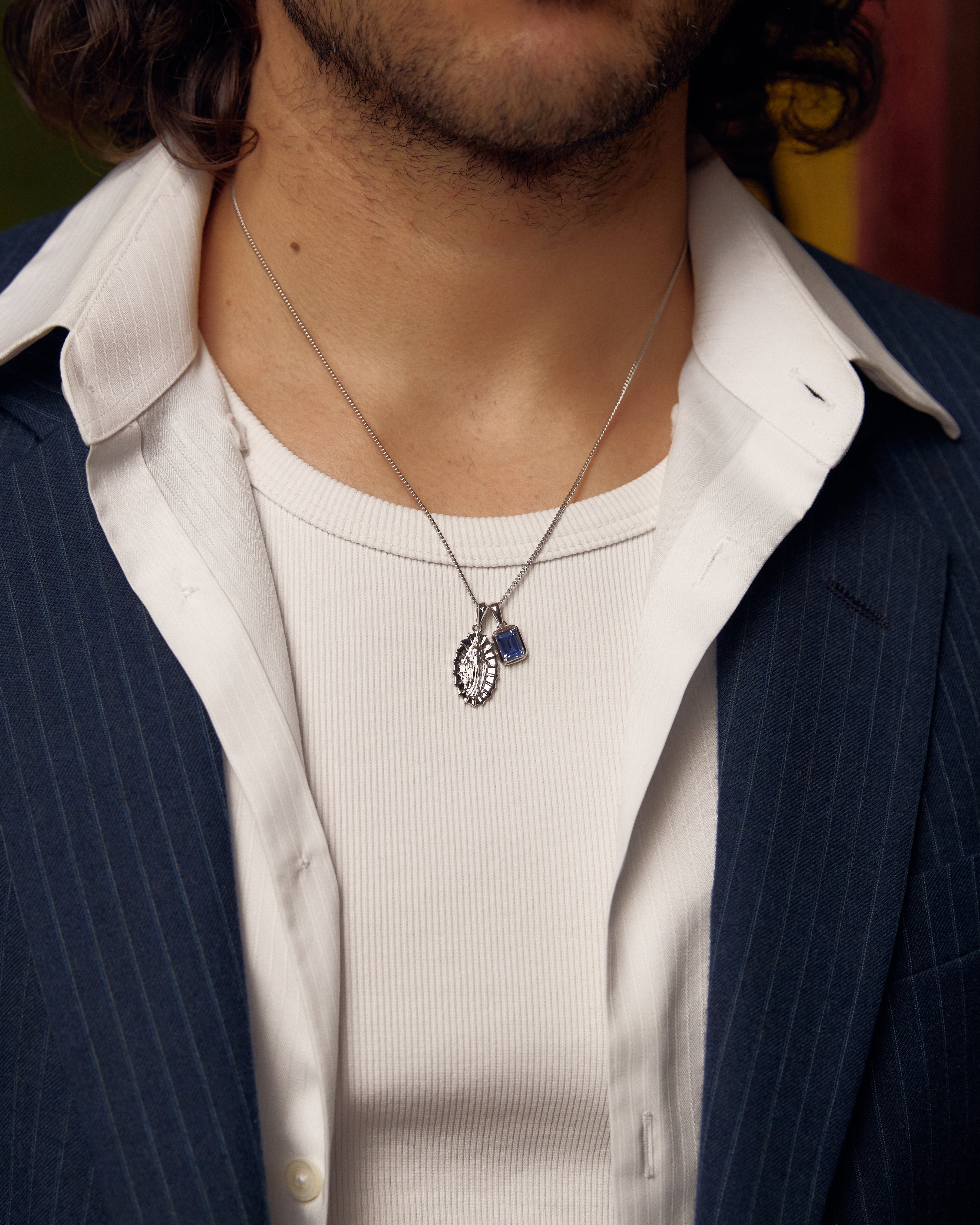 Our Lady of Guadalupe x Sapphire stone stack - Silver (Pre order)