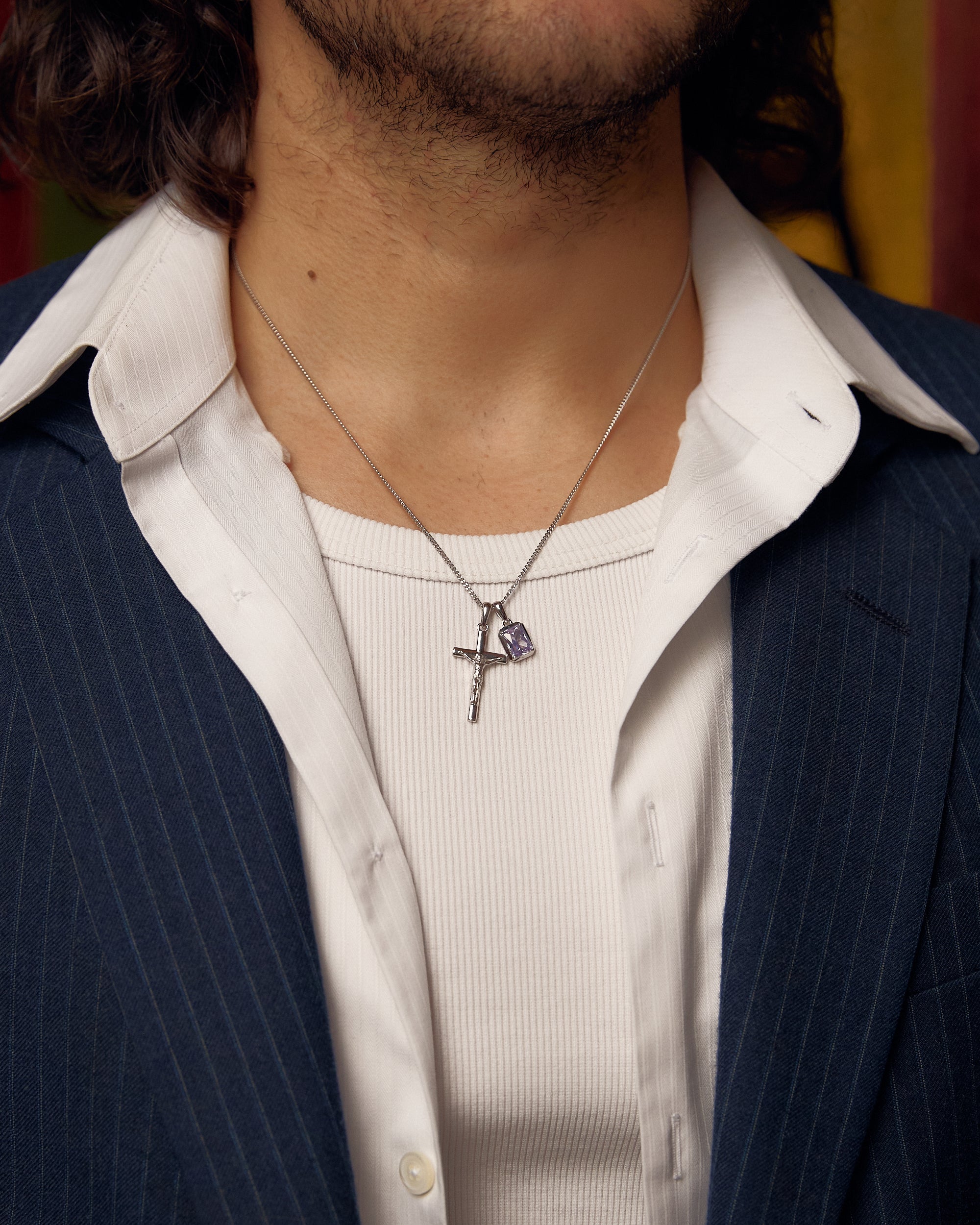 The Crucifix x Lavender stone - Silver