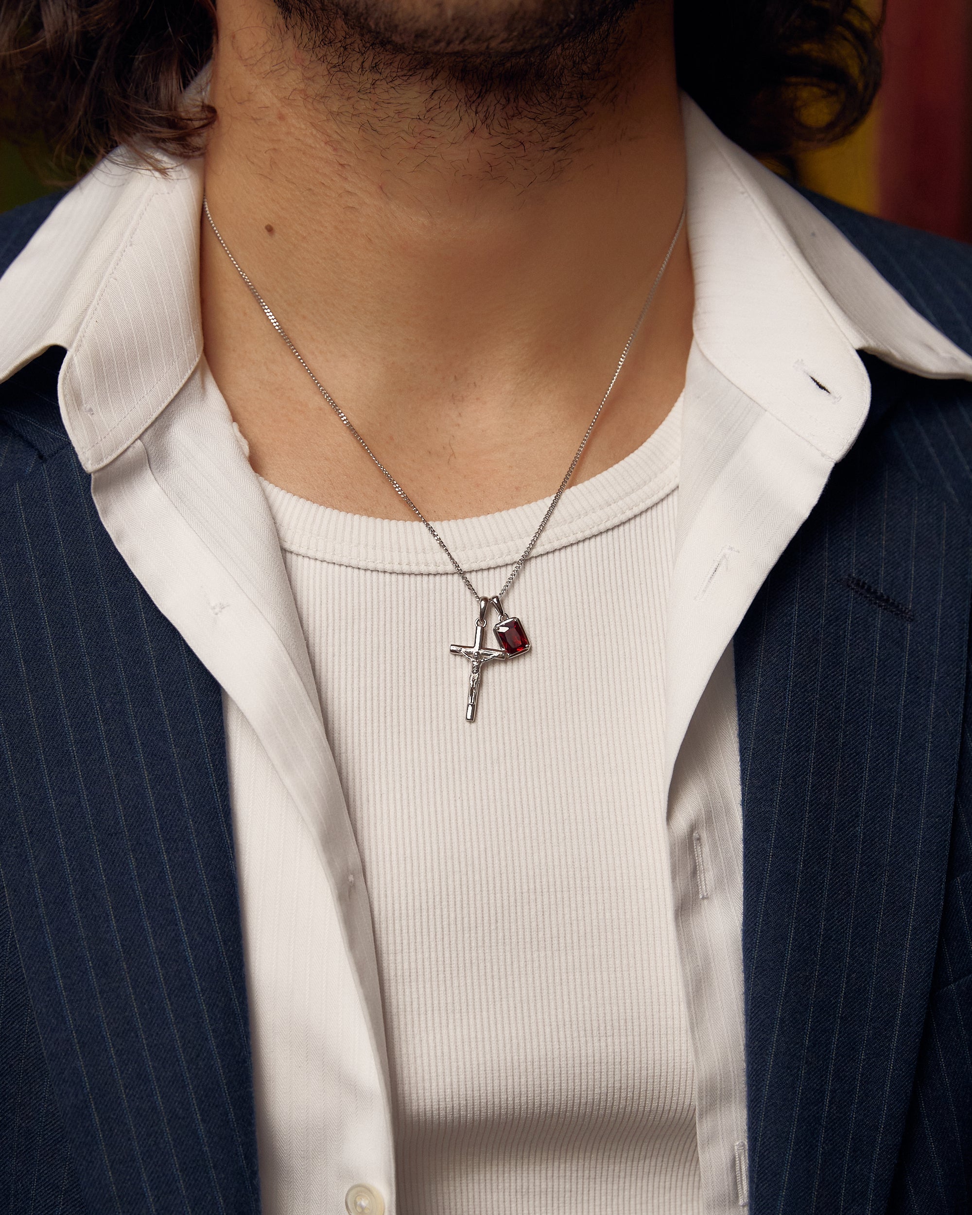 The Crucifix x Lisbon red stone - Silver