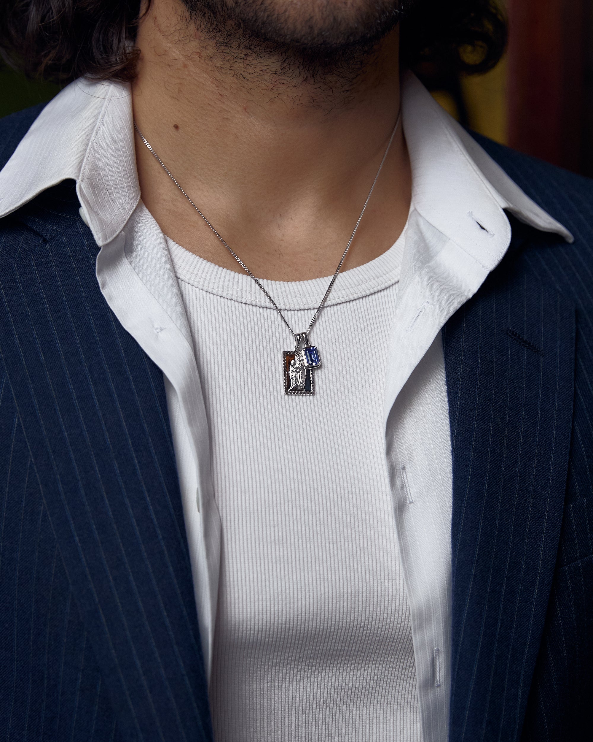 The Mother Mary Frame x Sapphire stone stack - Silver (Pre order)