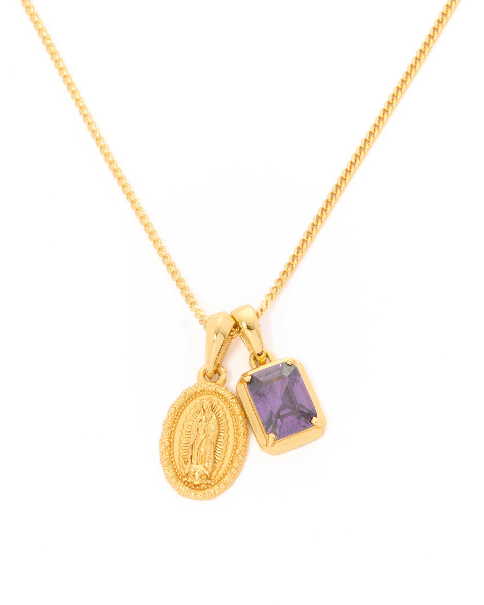 Mini Guadalupe x Amethyst stone stack - Gold