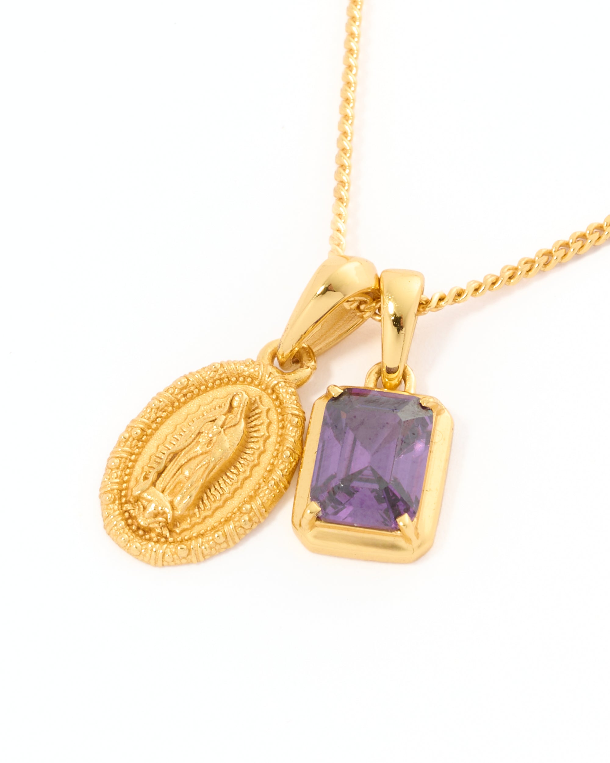 Mini Guadalupe x Amethyst stone stack - Gold