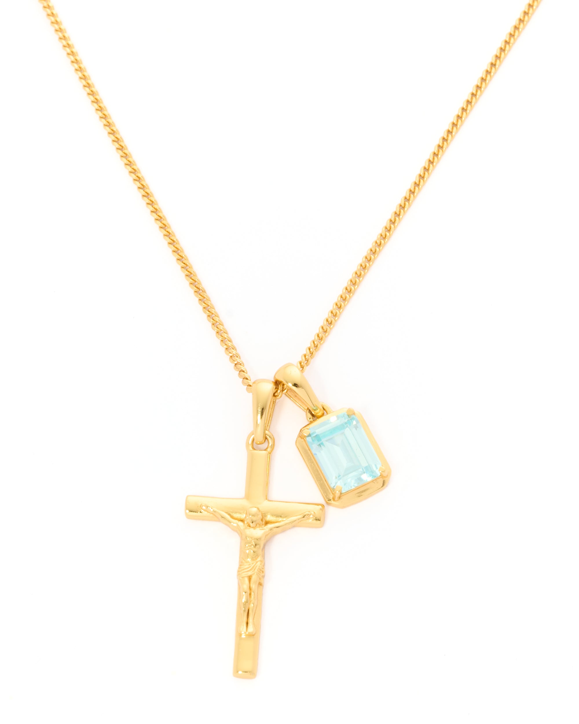 The Crucifix x Aquamarine Green stone - Gold