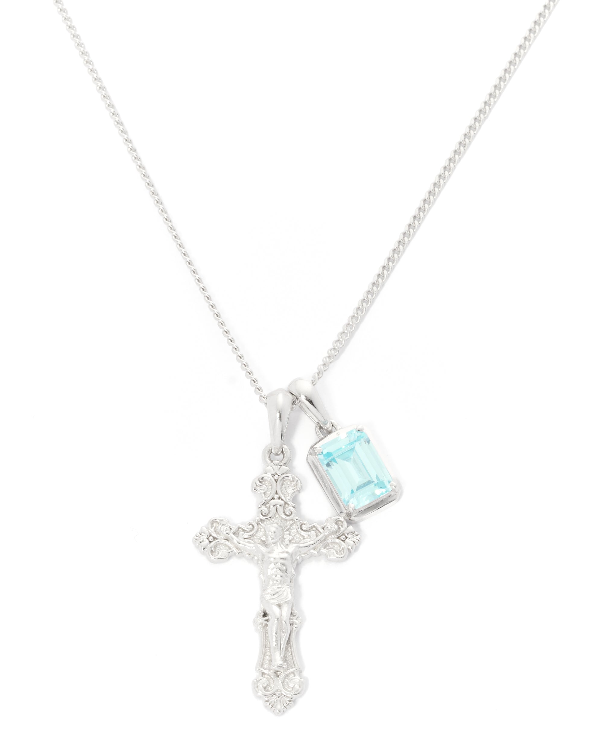 Motif crucifix x Aquamarine stone stack - Silver