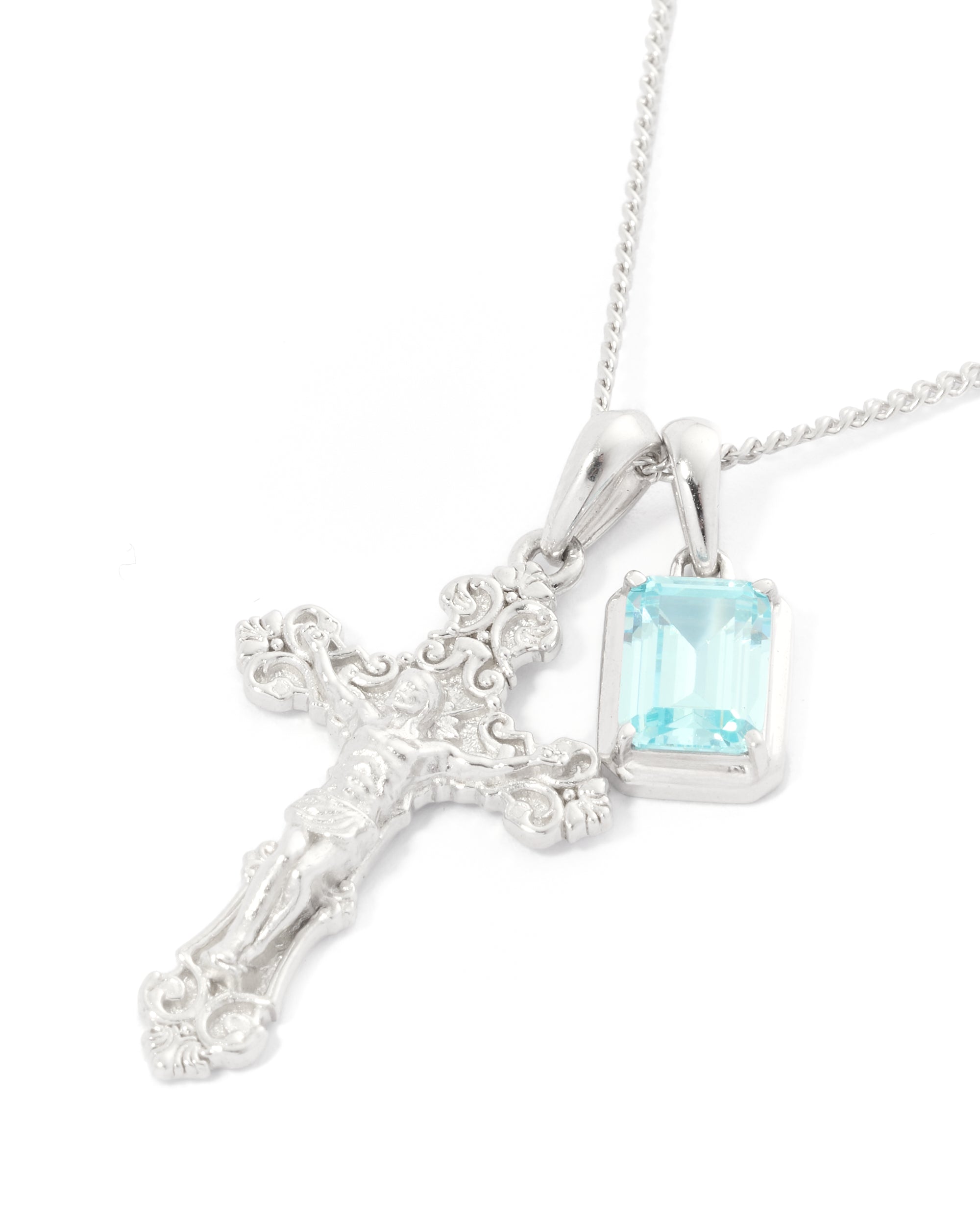 Motif crucifix x Aquamarine stone stack - Silver