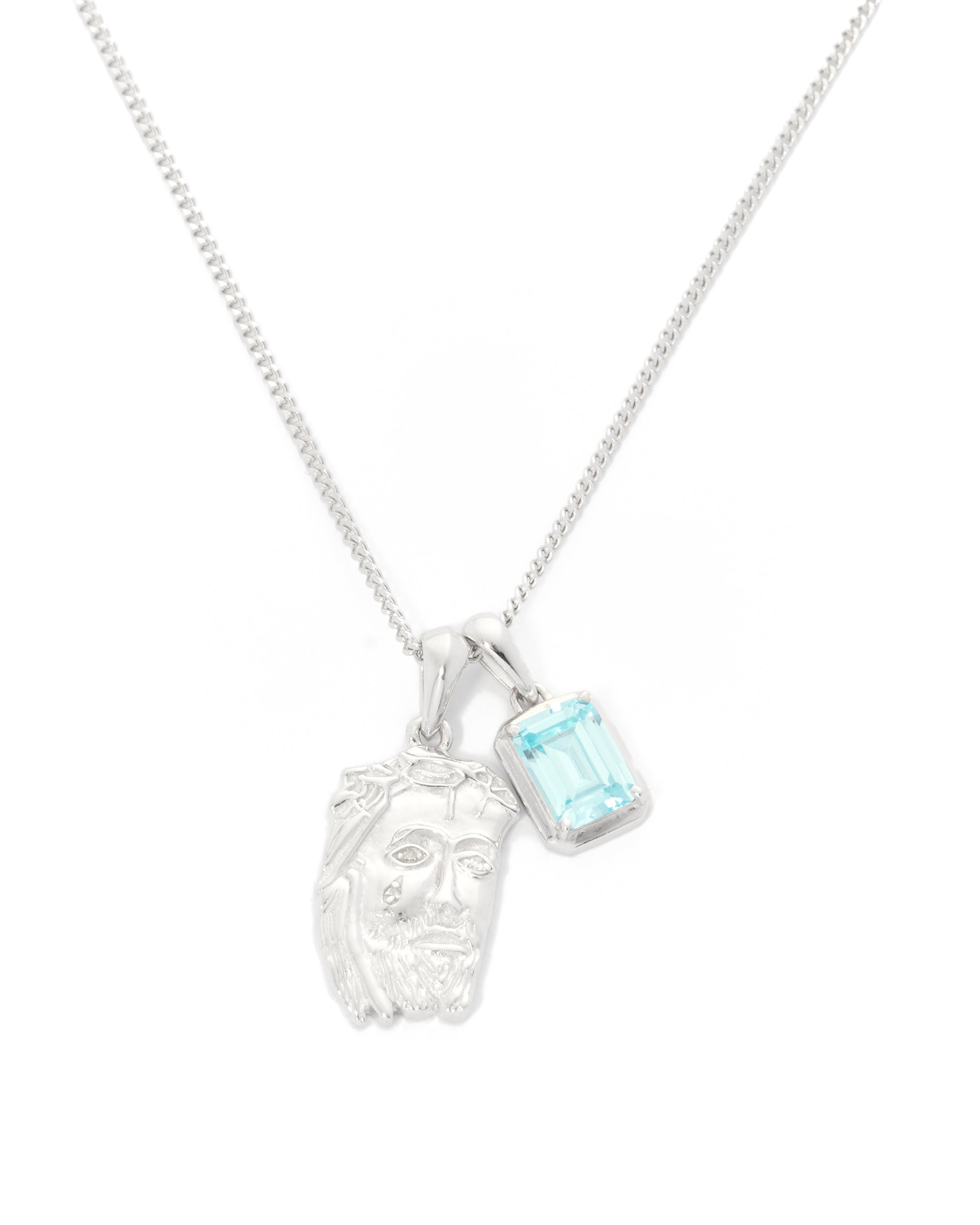 Tearing Jesus Piece x Aquamarine stone stack - Silver