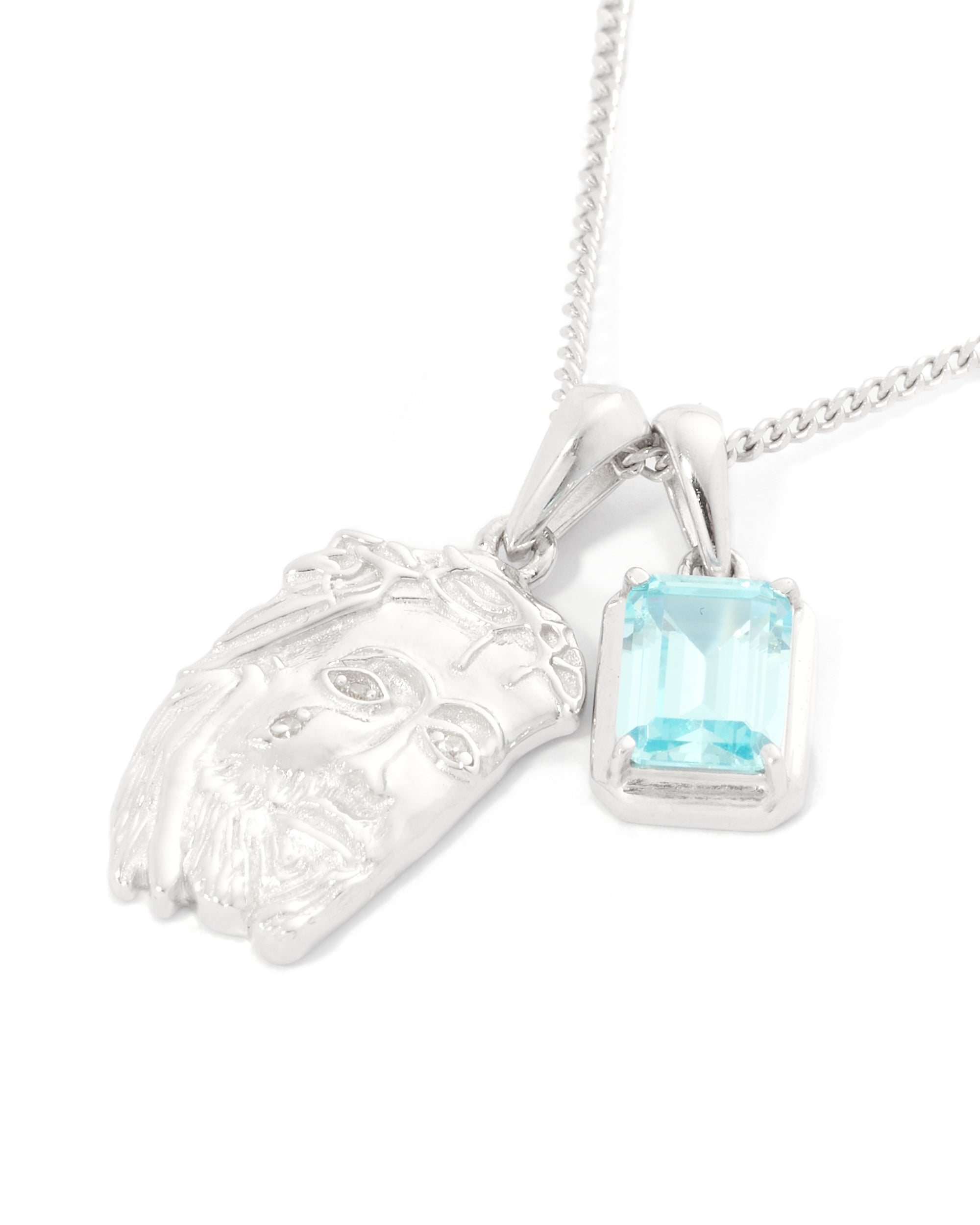 Tearing Jesus Piece x Aquamarine stone stack - Silver
