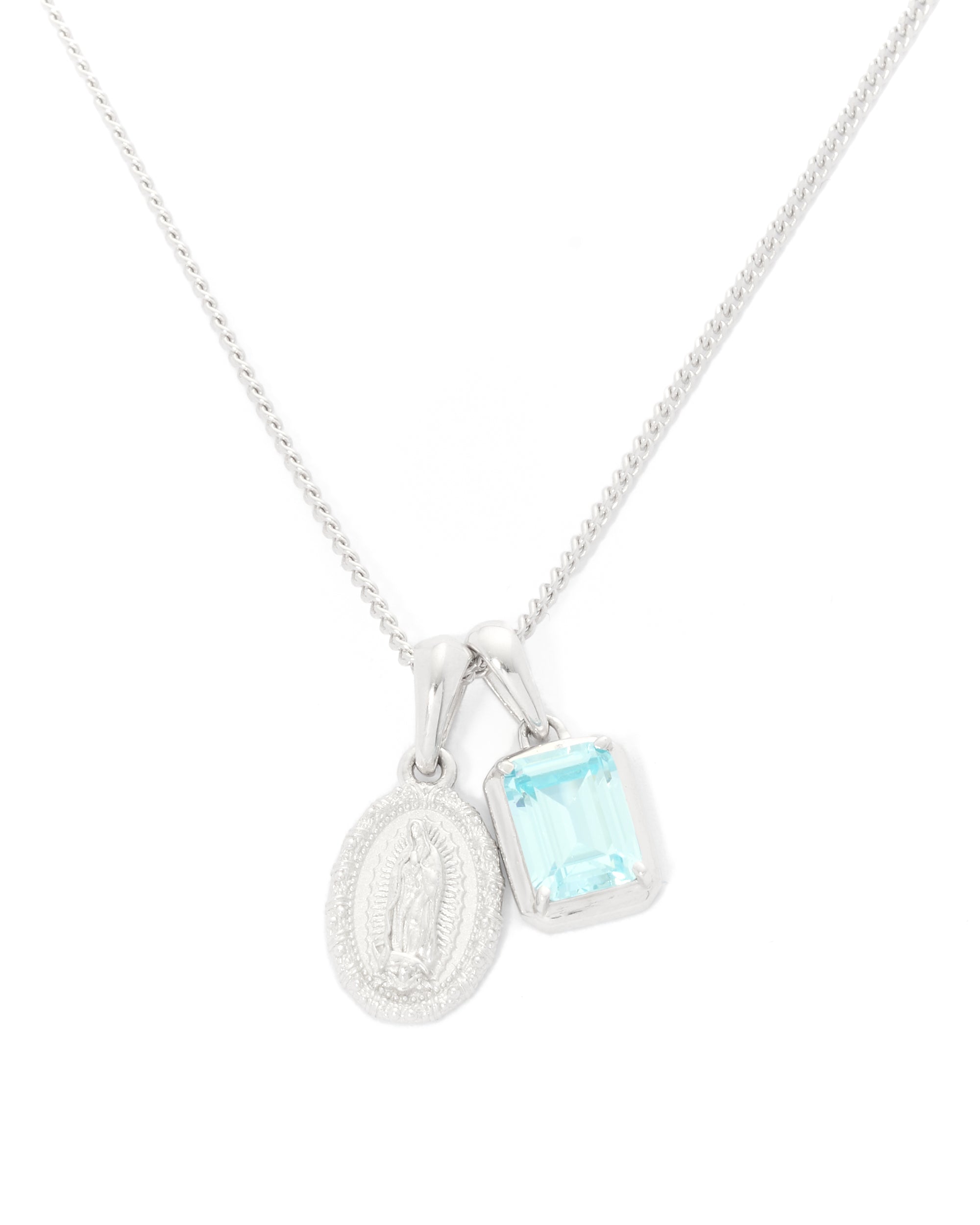 Mini Guadalupe x Sapphire stone stack - Silver