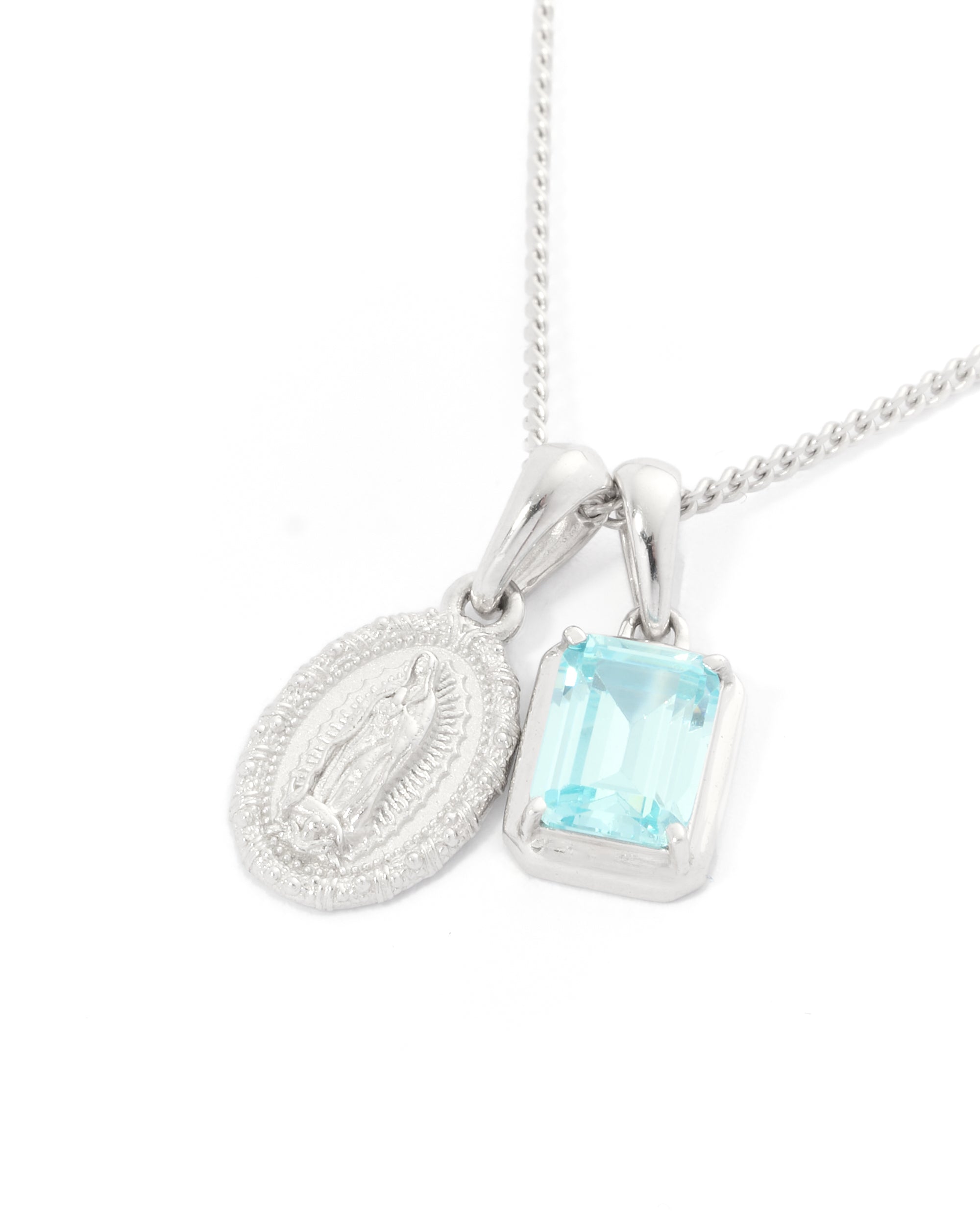 Mini Guadalupe x Sapphire stone stack - Silver