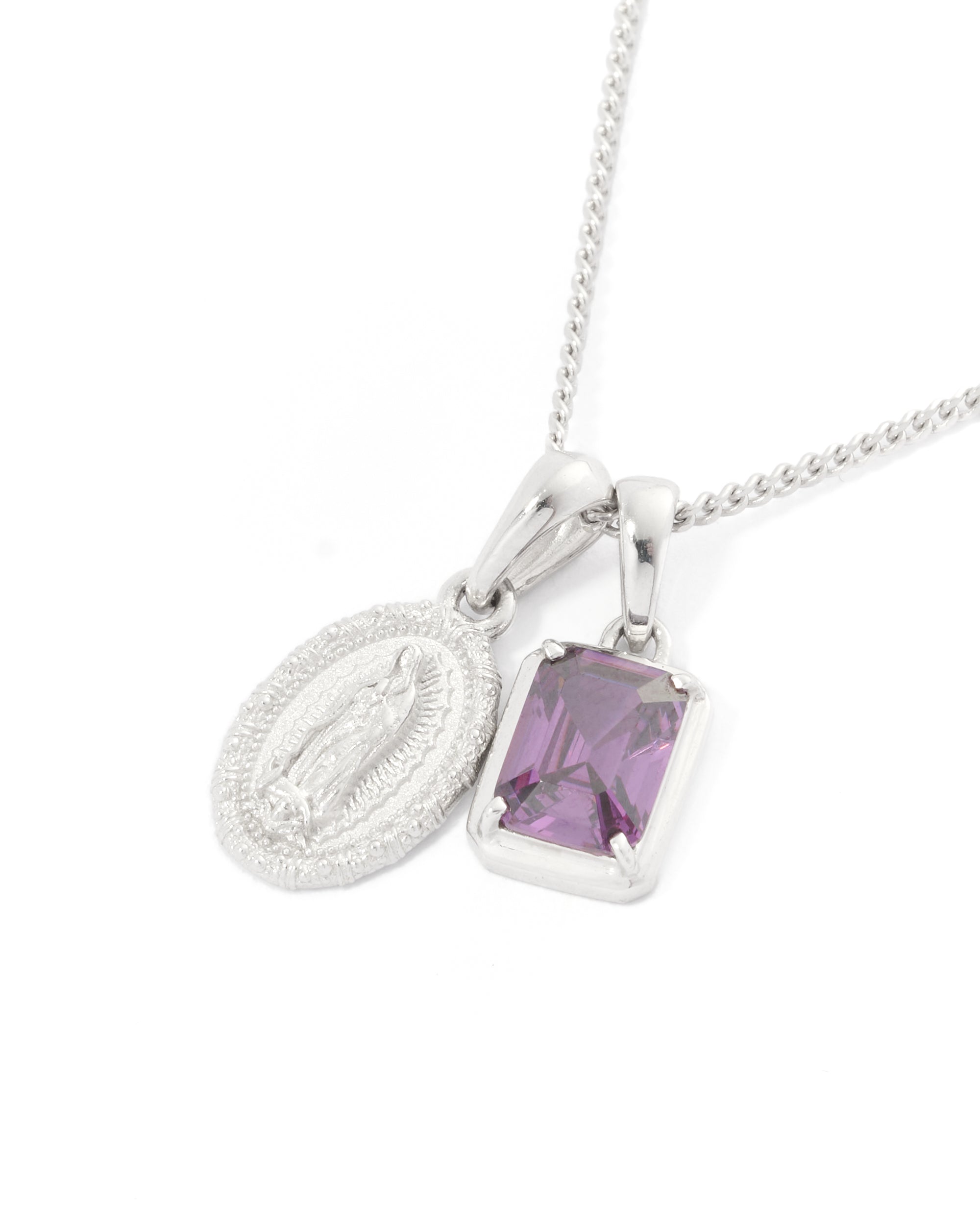 Mini Guadalupe x Cathedral Amethyst stone stack - Silver