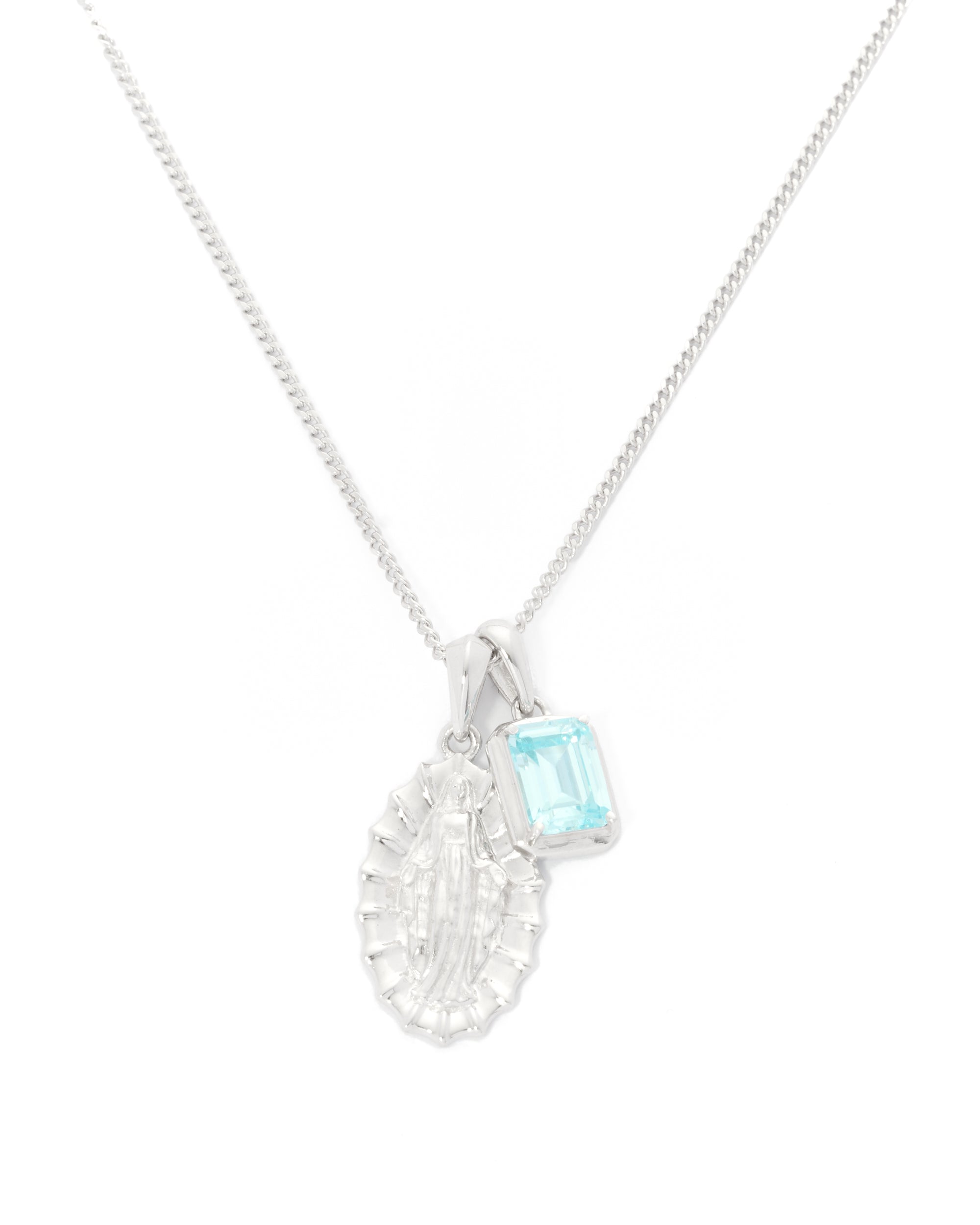 Our Lady of Guadalupe x Aquamarine stone stack - Silver