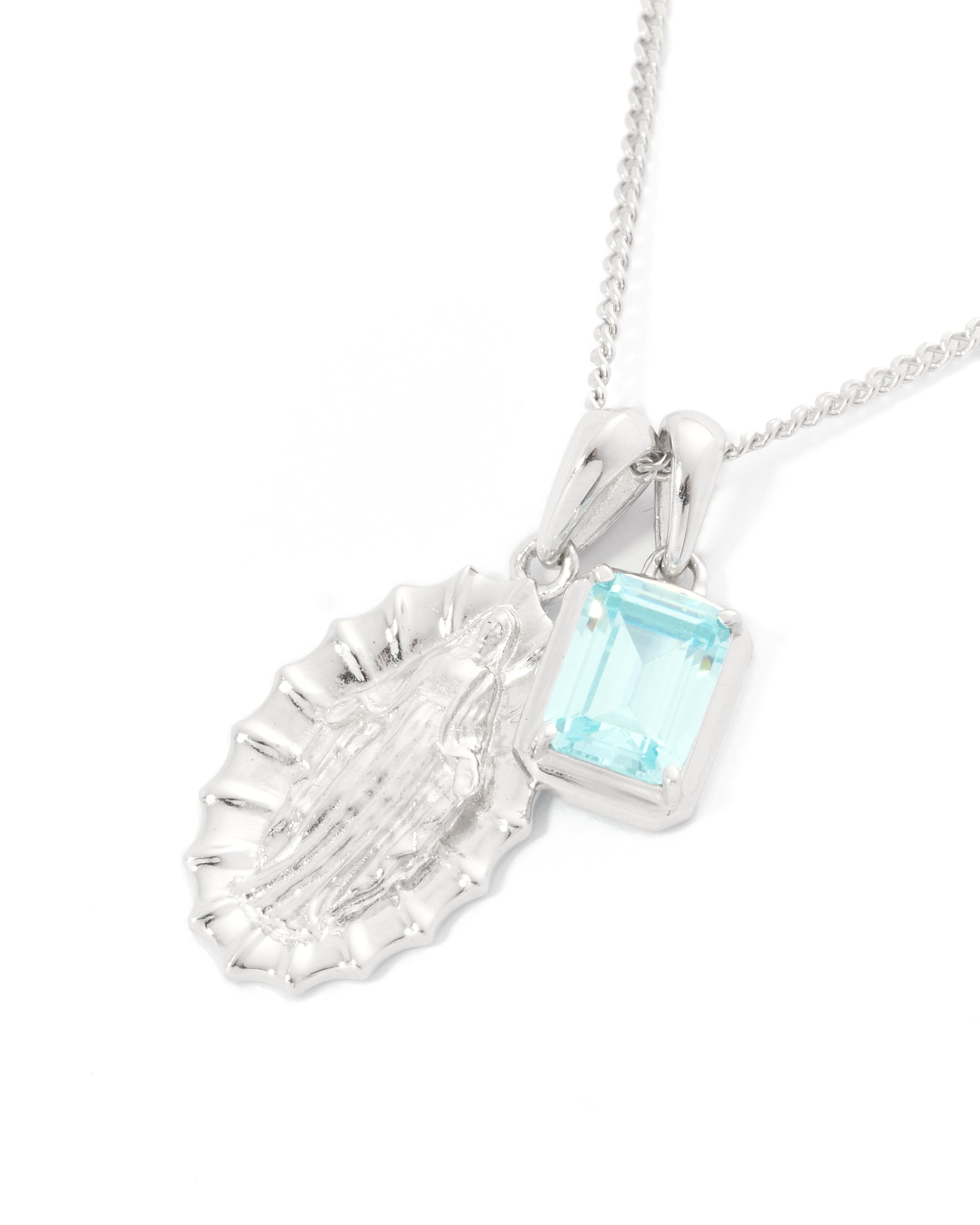 Our Lady of Guadalupe x Aquamarine stone stack - Silver