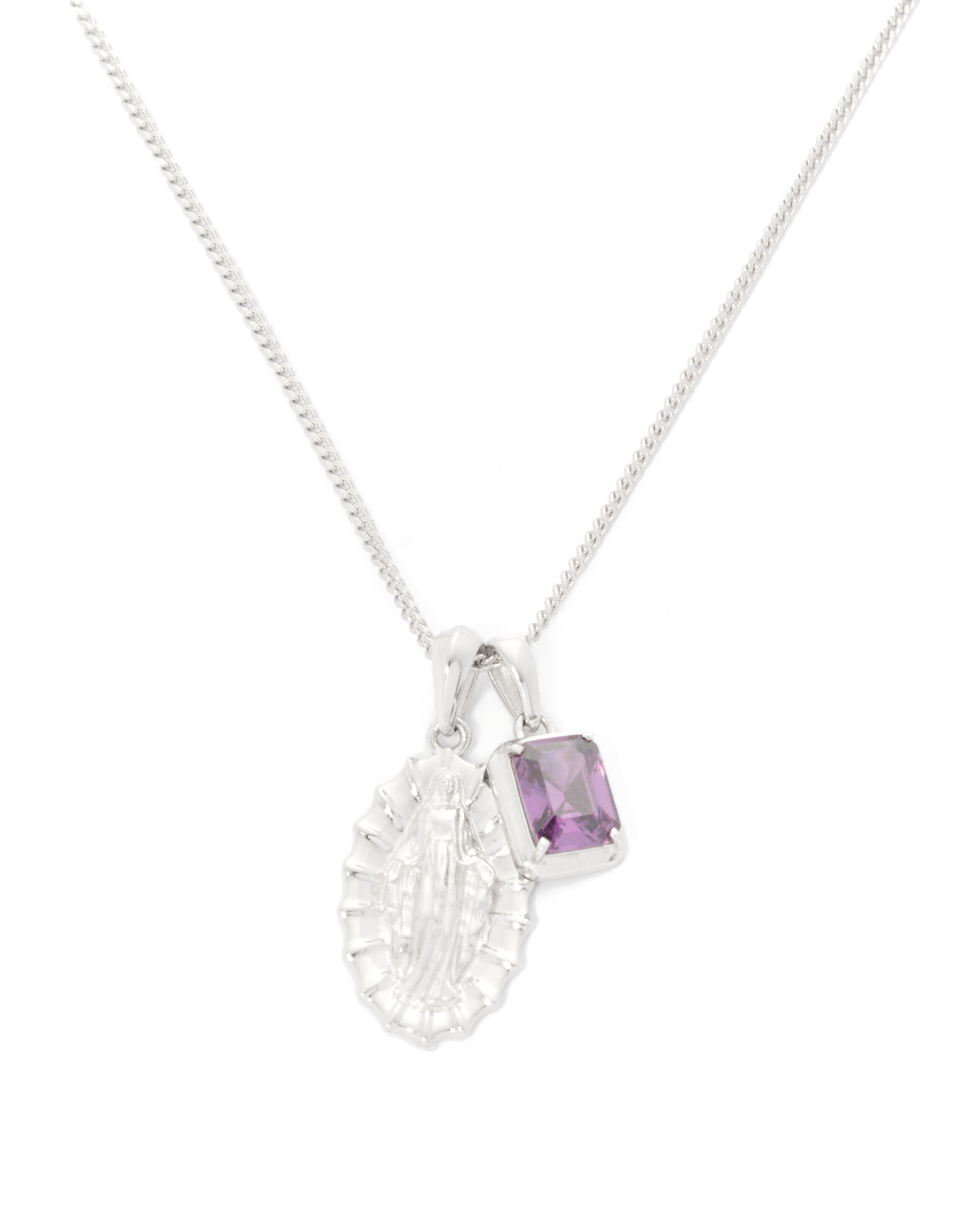 Our Lady of Guadalupe x Amethyst stone stack - Silver