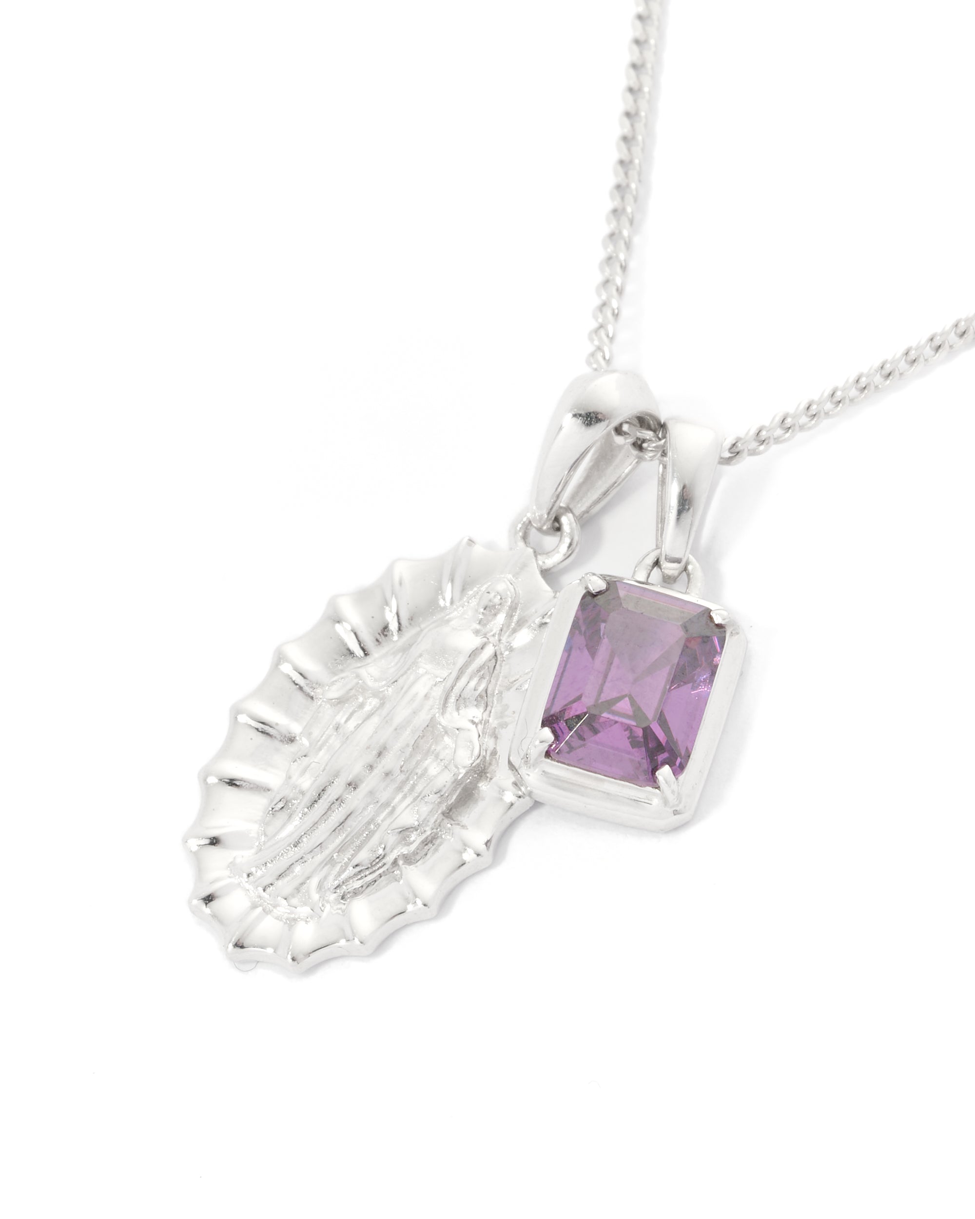 Our Lady of Guadalupe x Amethyst stone stack - Silver