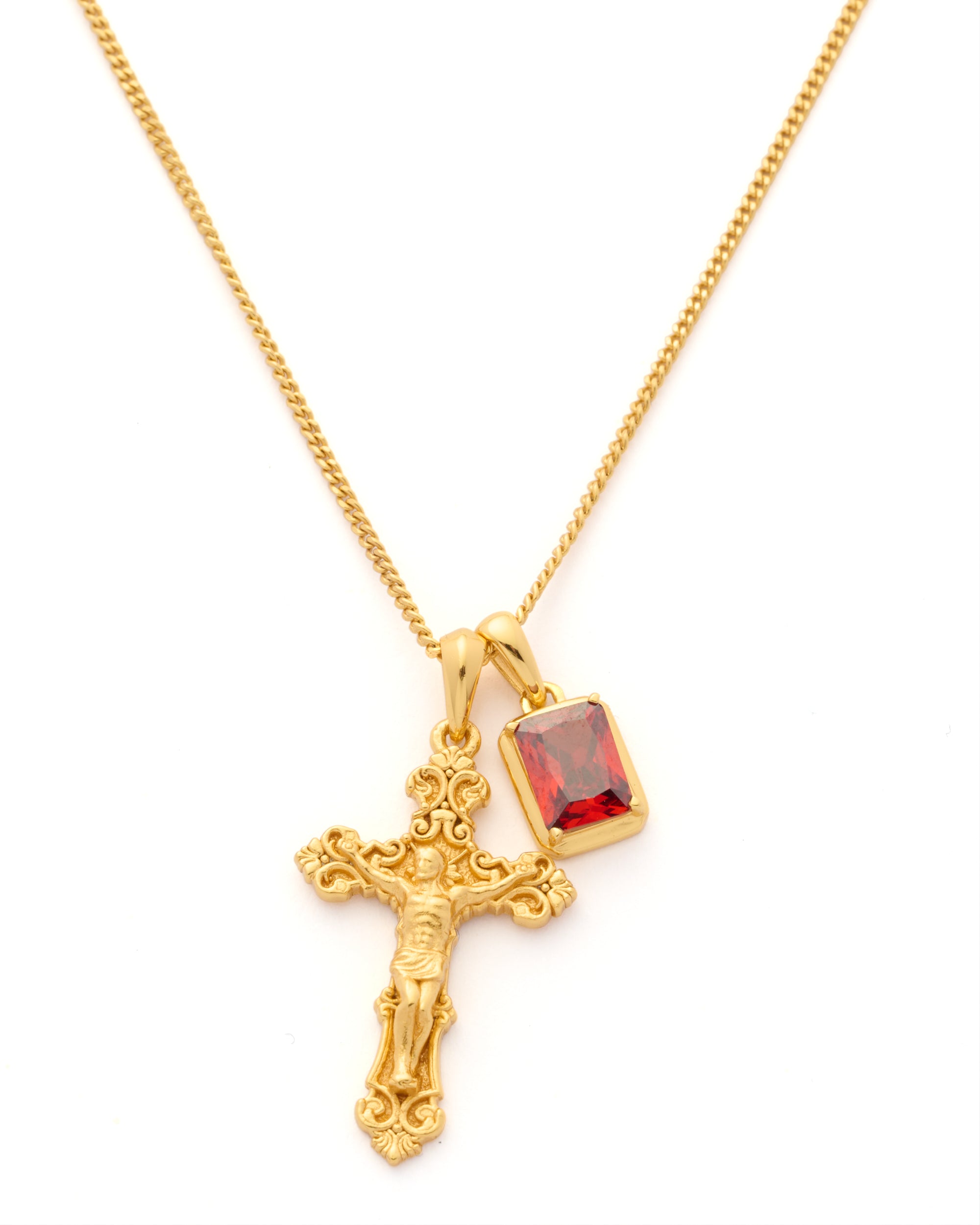 Motif crucifix x Lisbon red stone stack - Gold (Pre order)