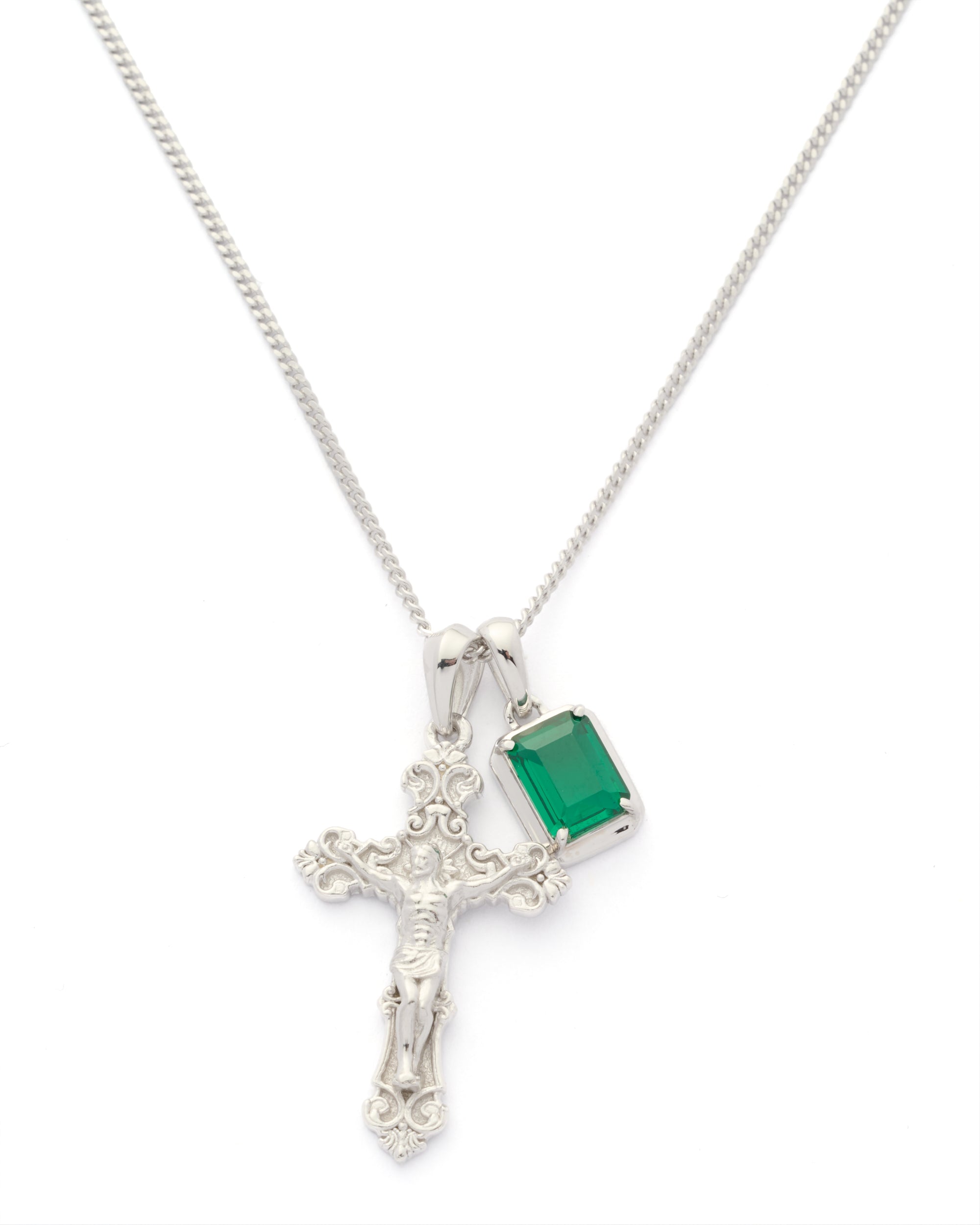 Motif crucifix x Eleftheria emerald stone stack - Silver
