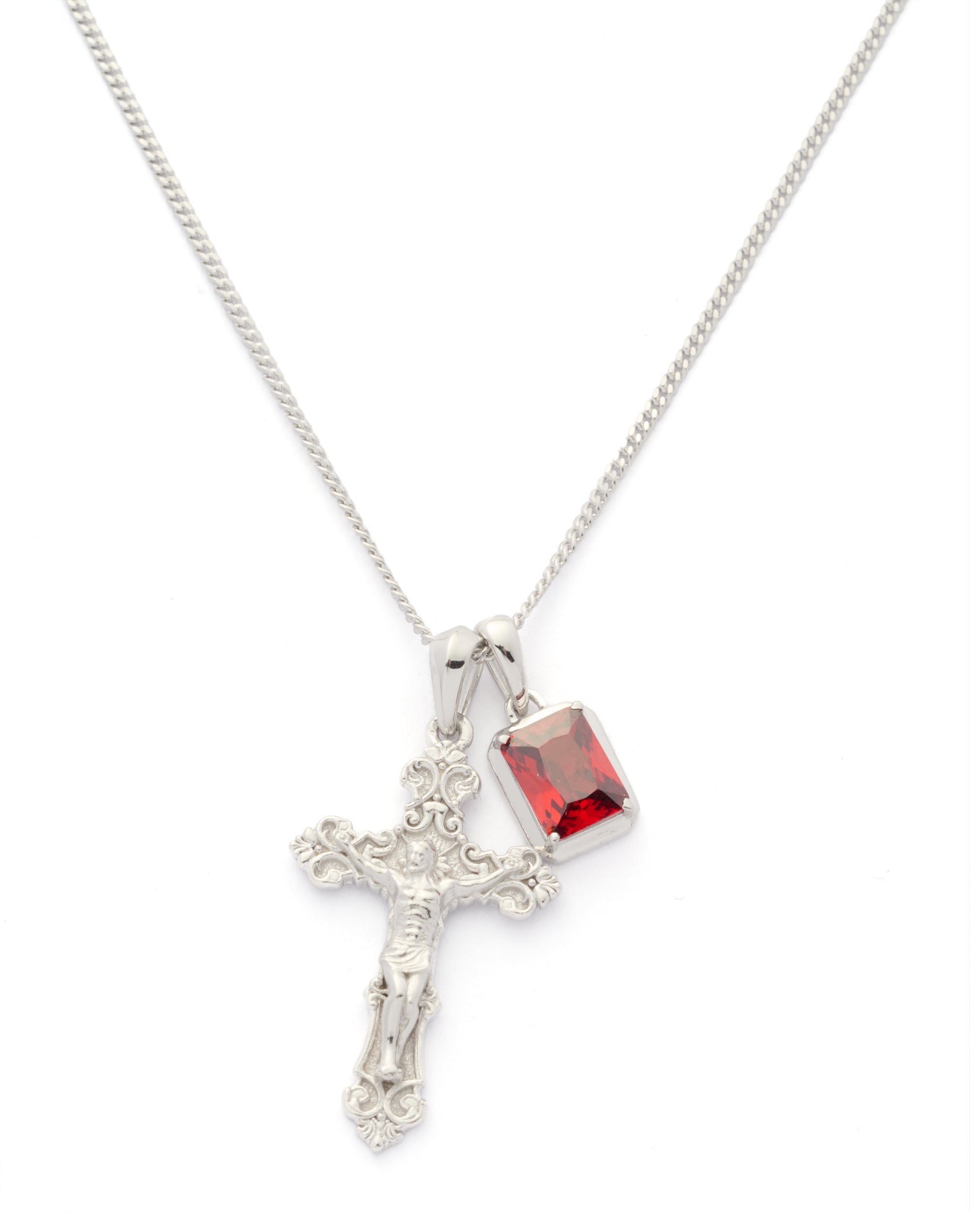 Motif crucifix x Lisbon red stone stack - Silver (Pre order)