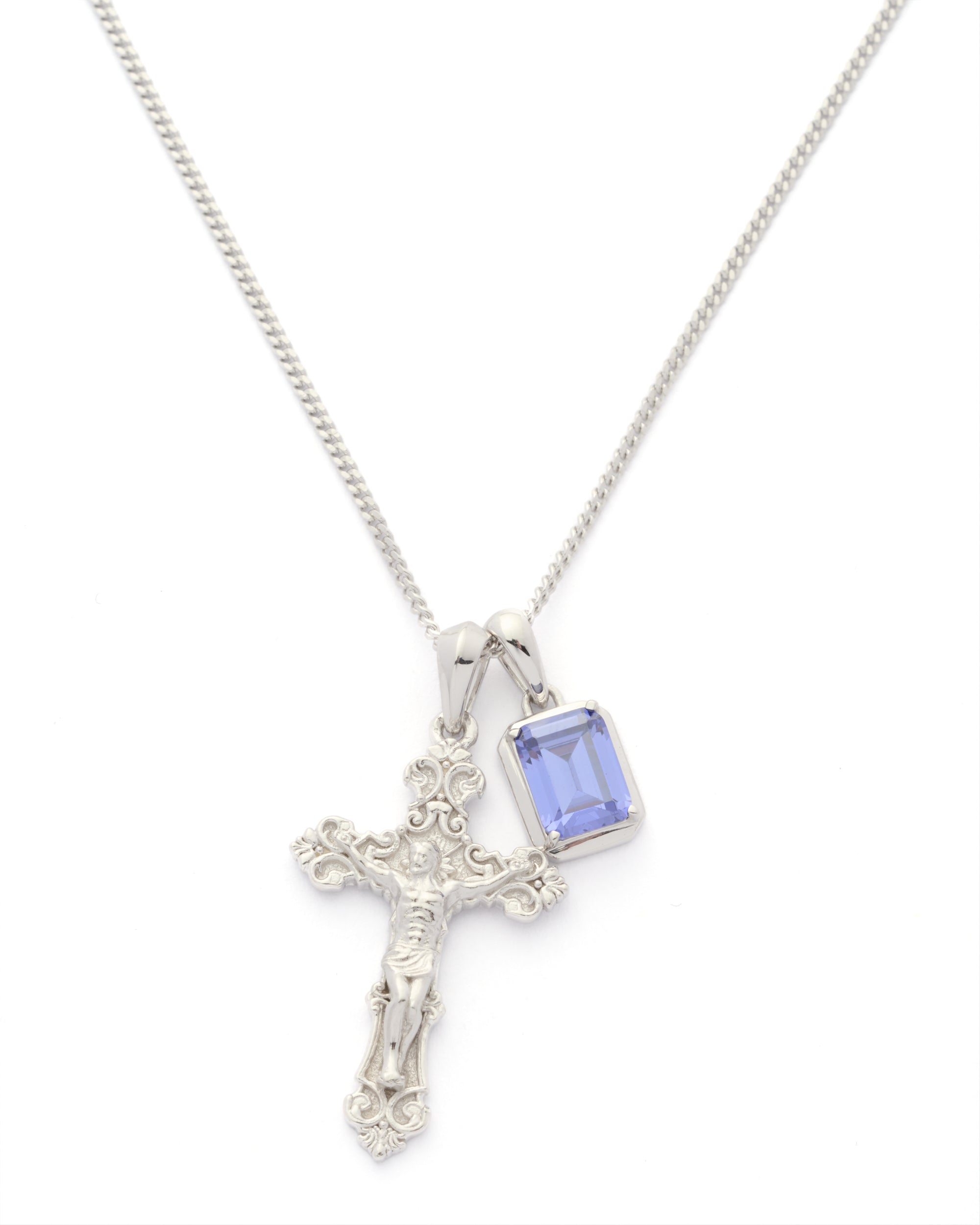 Motif crucifix x Sapphire sea stone stack - Silver