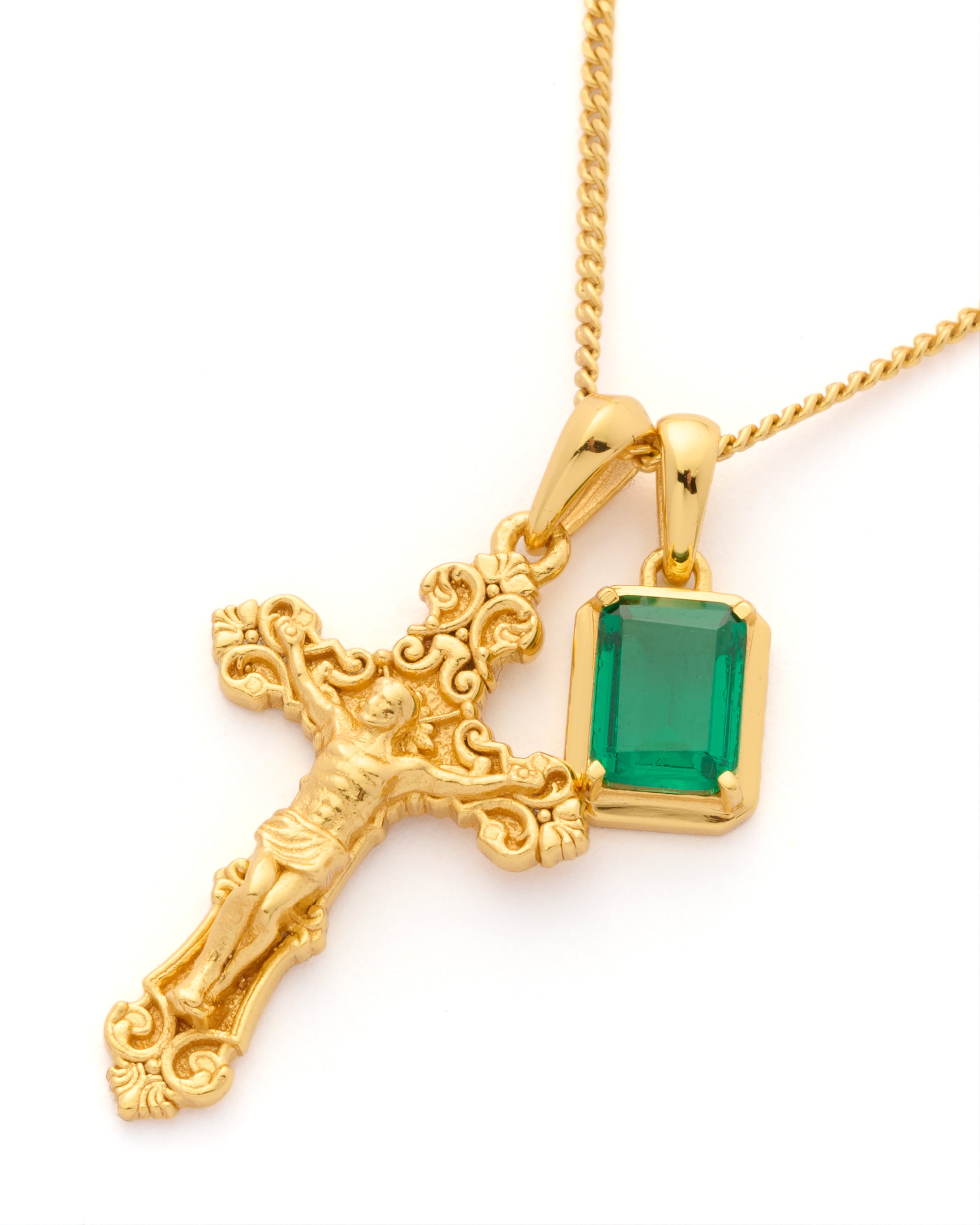 Motif crucifix x Eleftheria Emerald stack - Gold