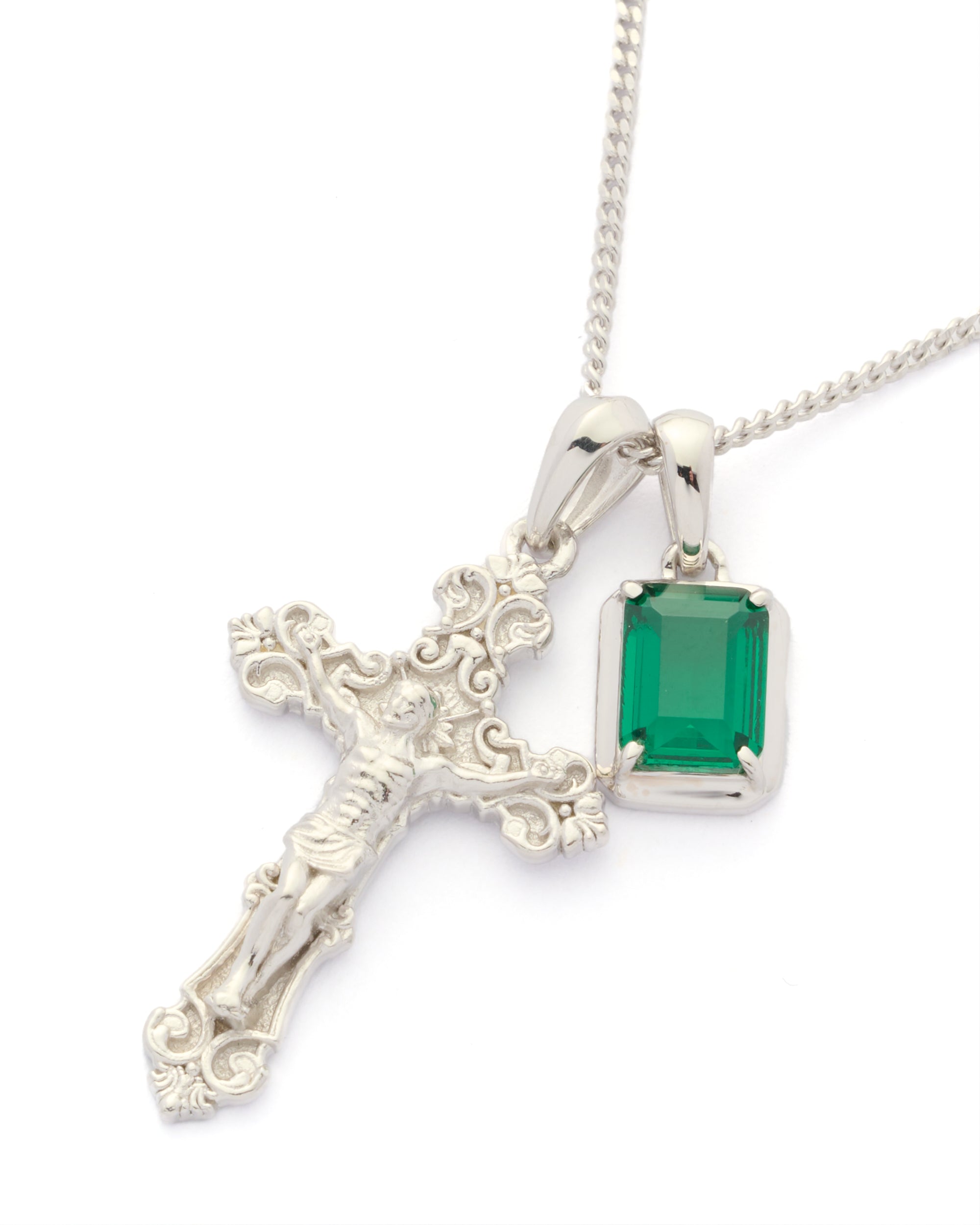 Motif crucifix x Eleftheria emerald stone stack - Silver