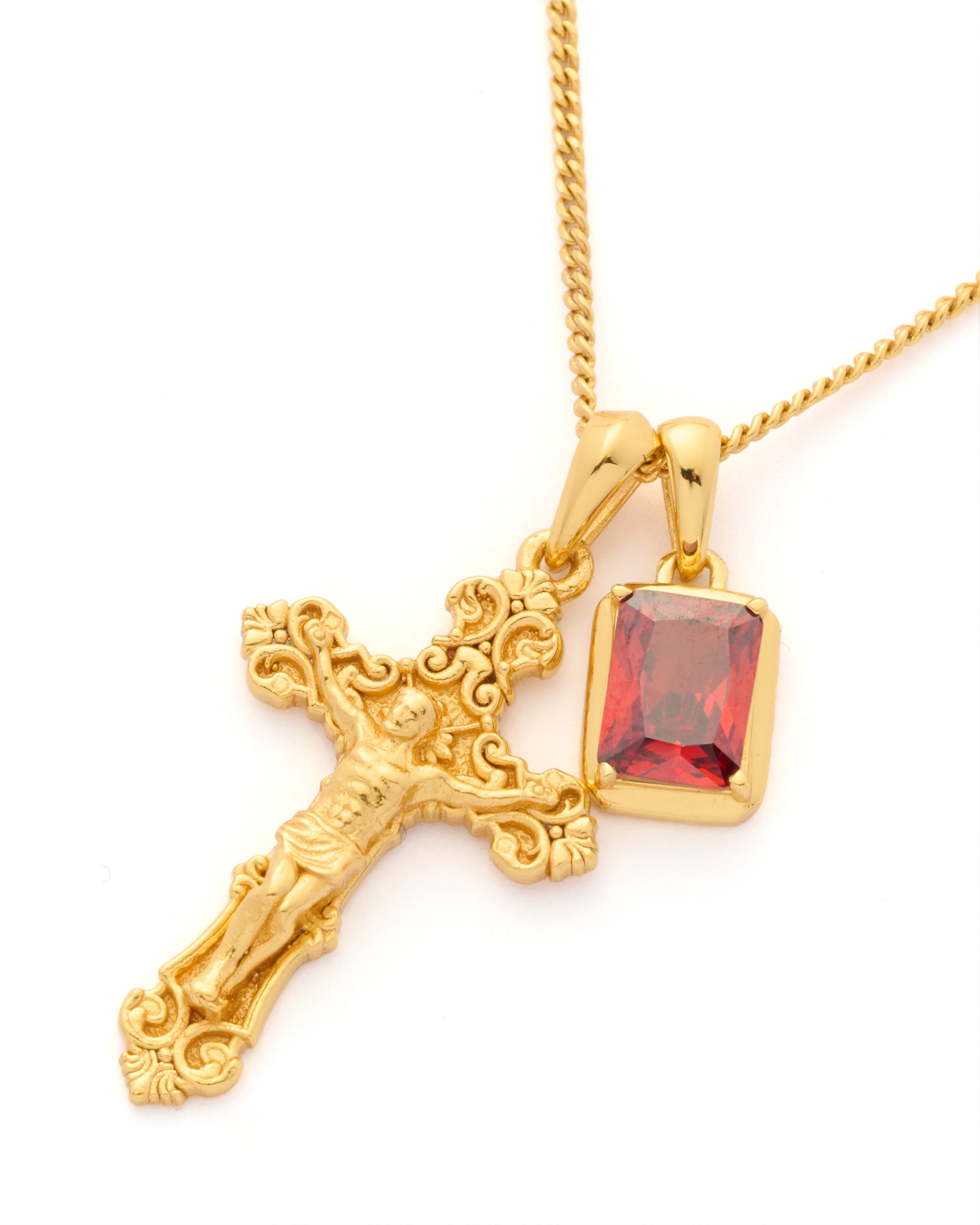 Motif crucifix x Lisbon red stone stack - Gold (Pre order)