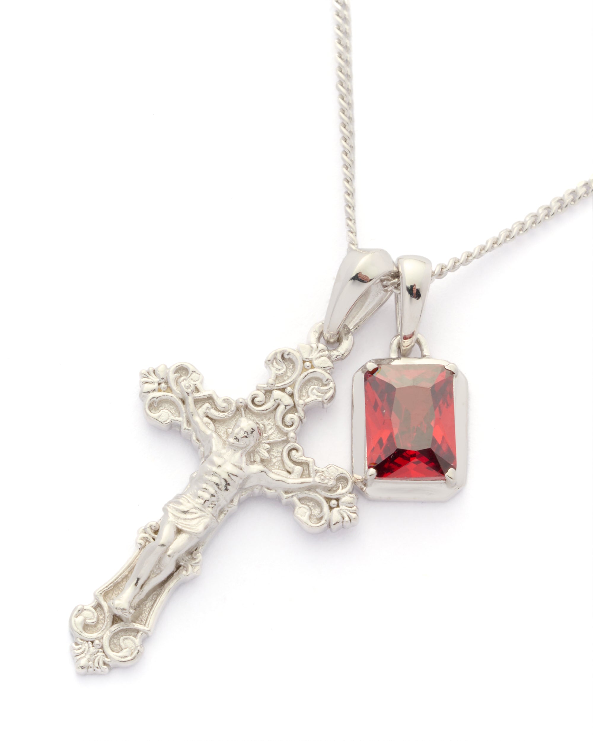 Motif crucifix x Lisbon red stone stack - Silver (Pre order)