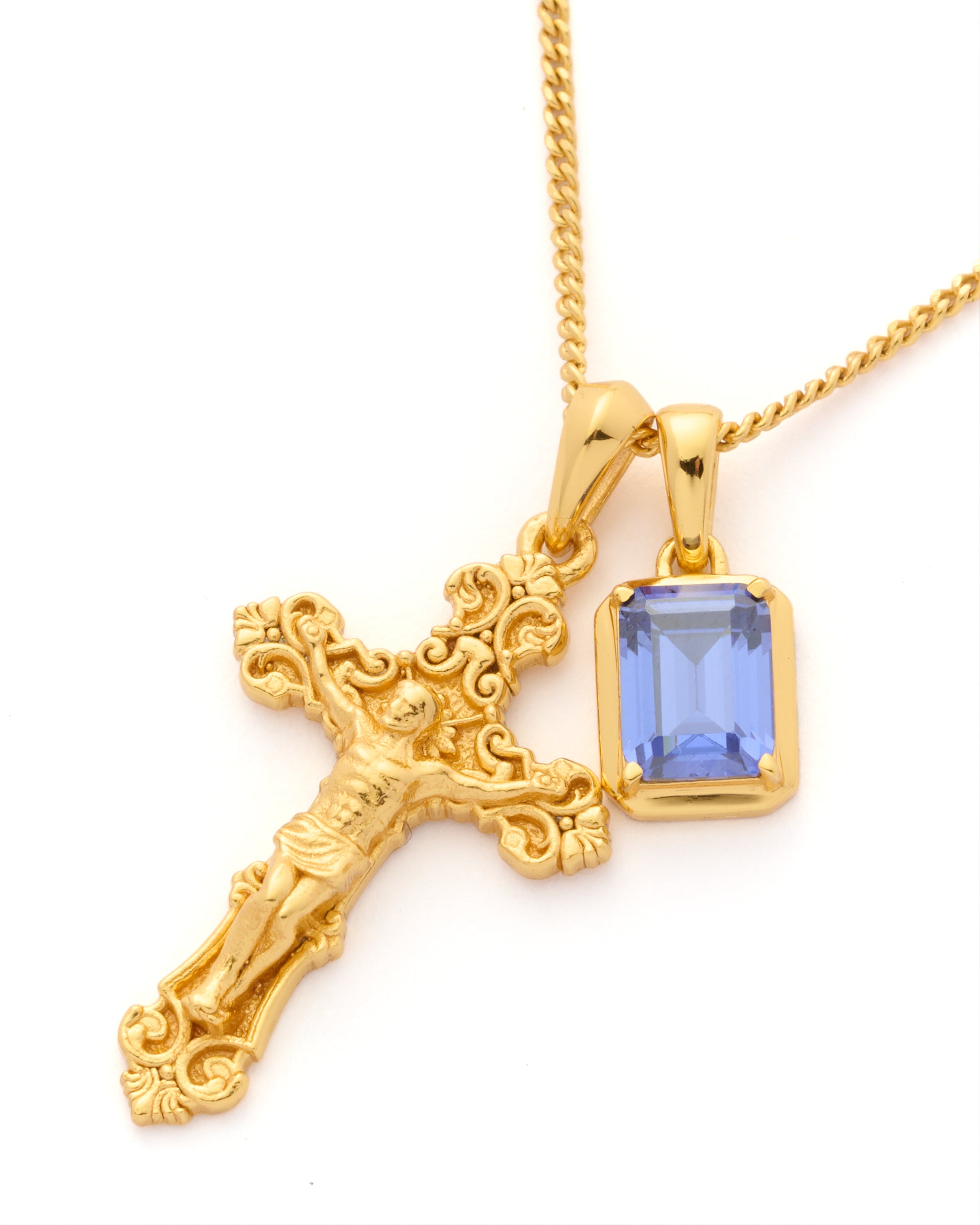 Motif crucifix x Sapphire Sea stone stack - Gold (Pre order)