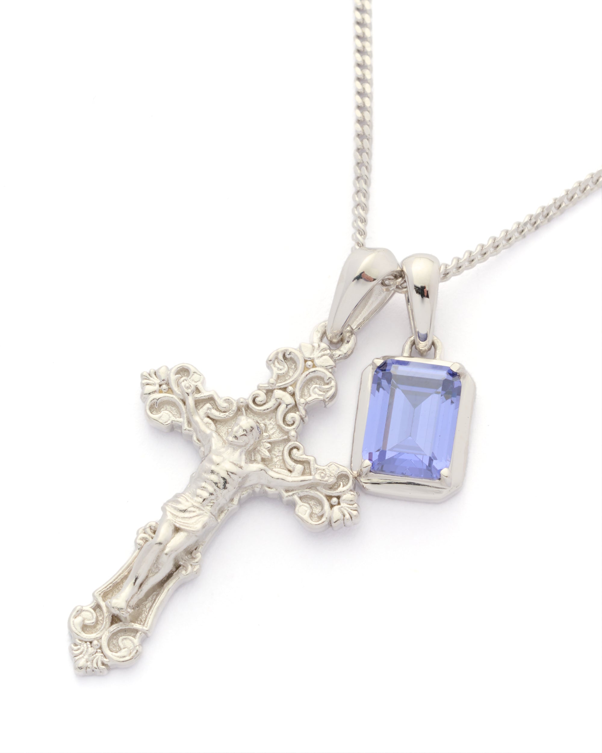 Motif crucifix x Sapphire sea stone stack - Silver
