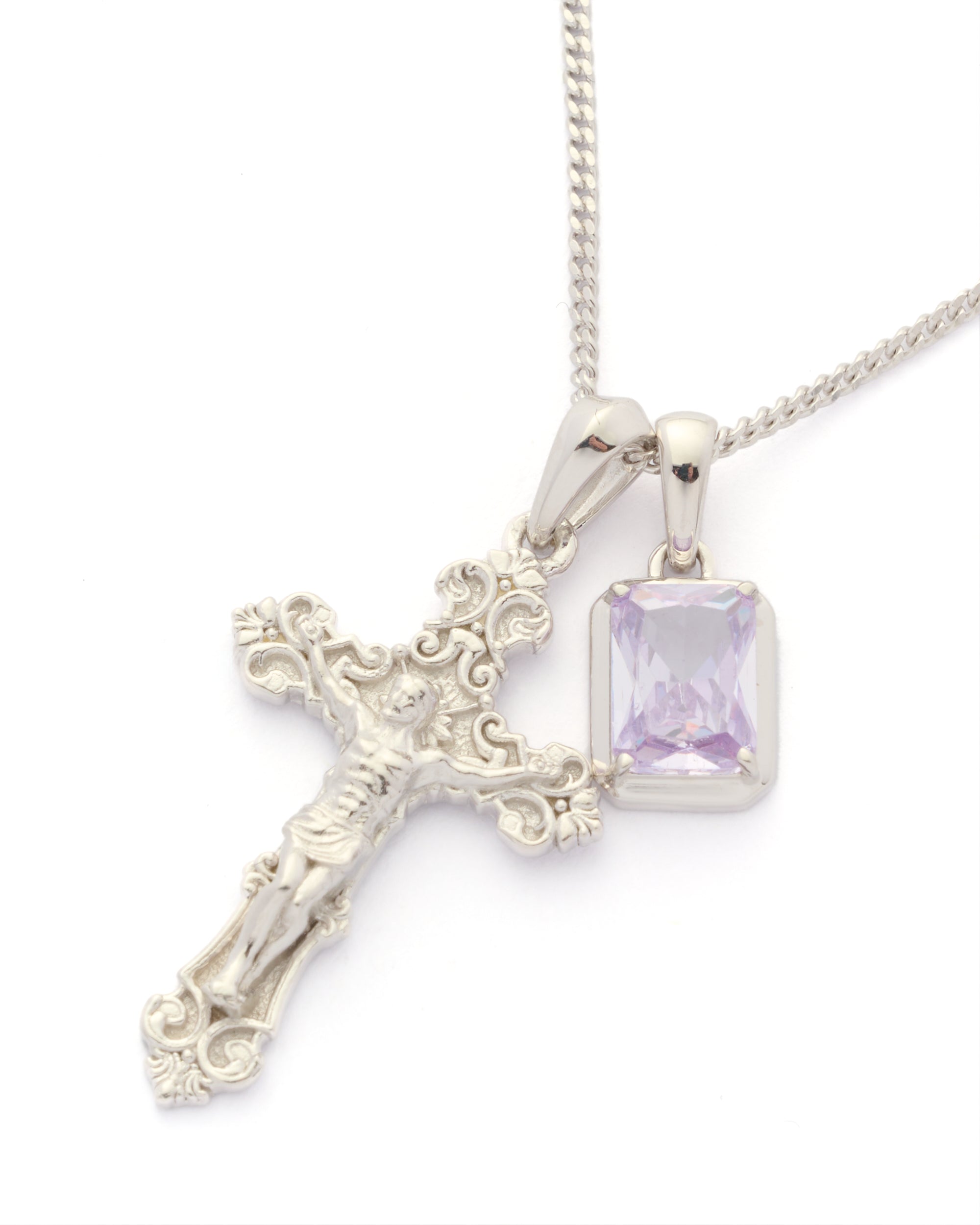 Motif crucifix x Lavender stone stack - Silver