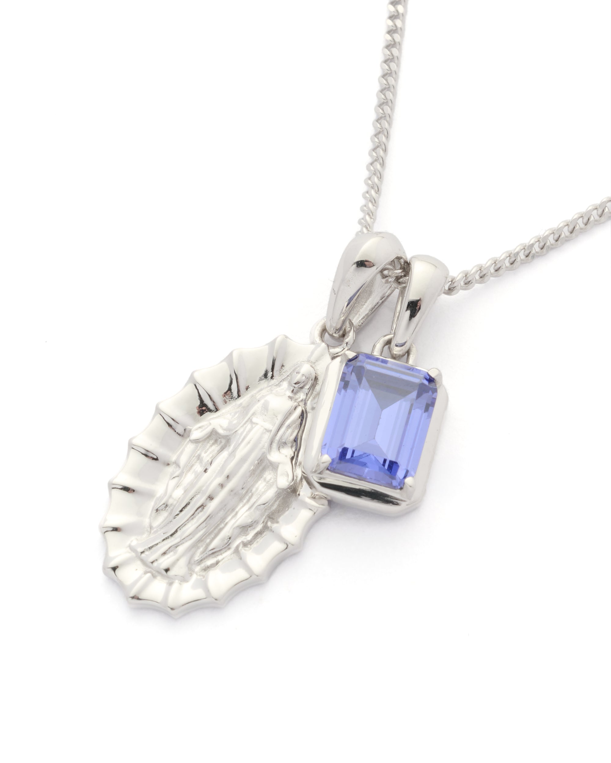 Our Lady of Guadalupe x Sapphire stone stack - Silver