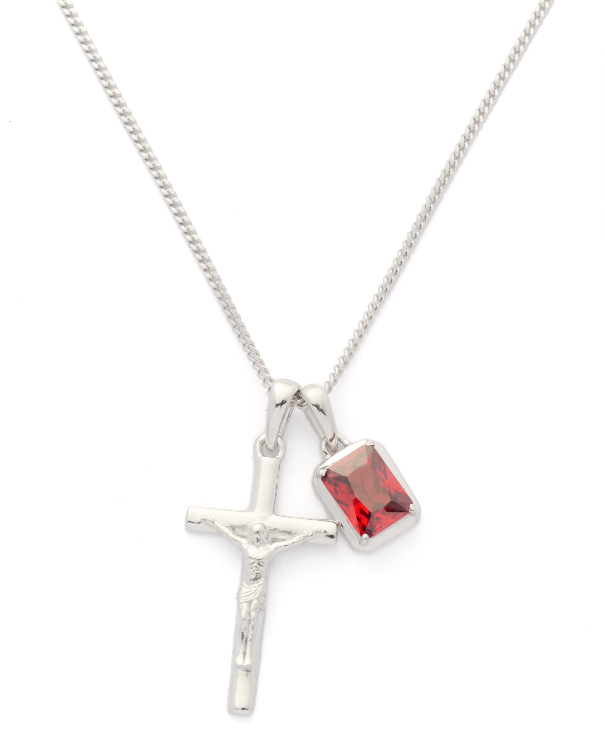The Crucifix x Lisbon red stone - Silver