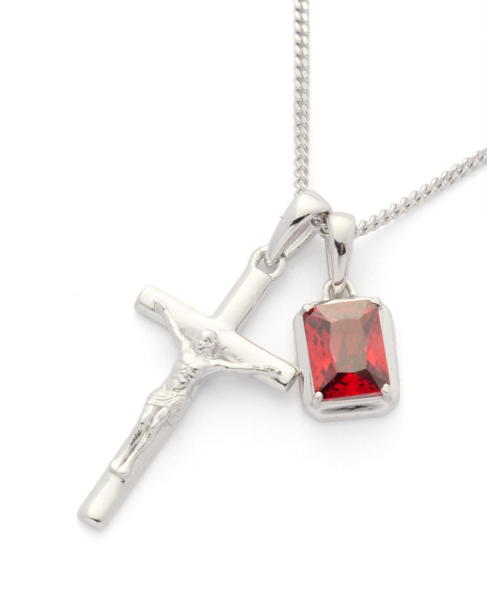 The Crucifix x Lisbon red stone - Silver