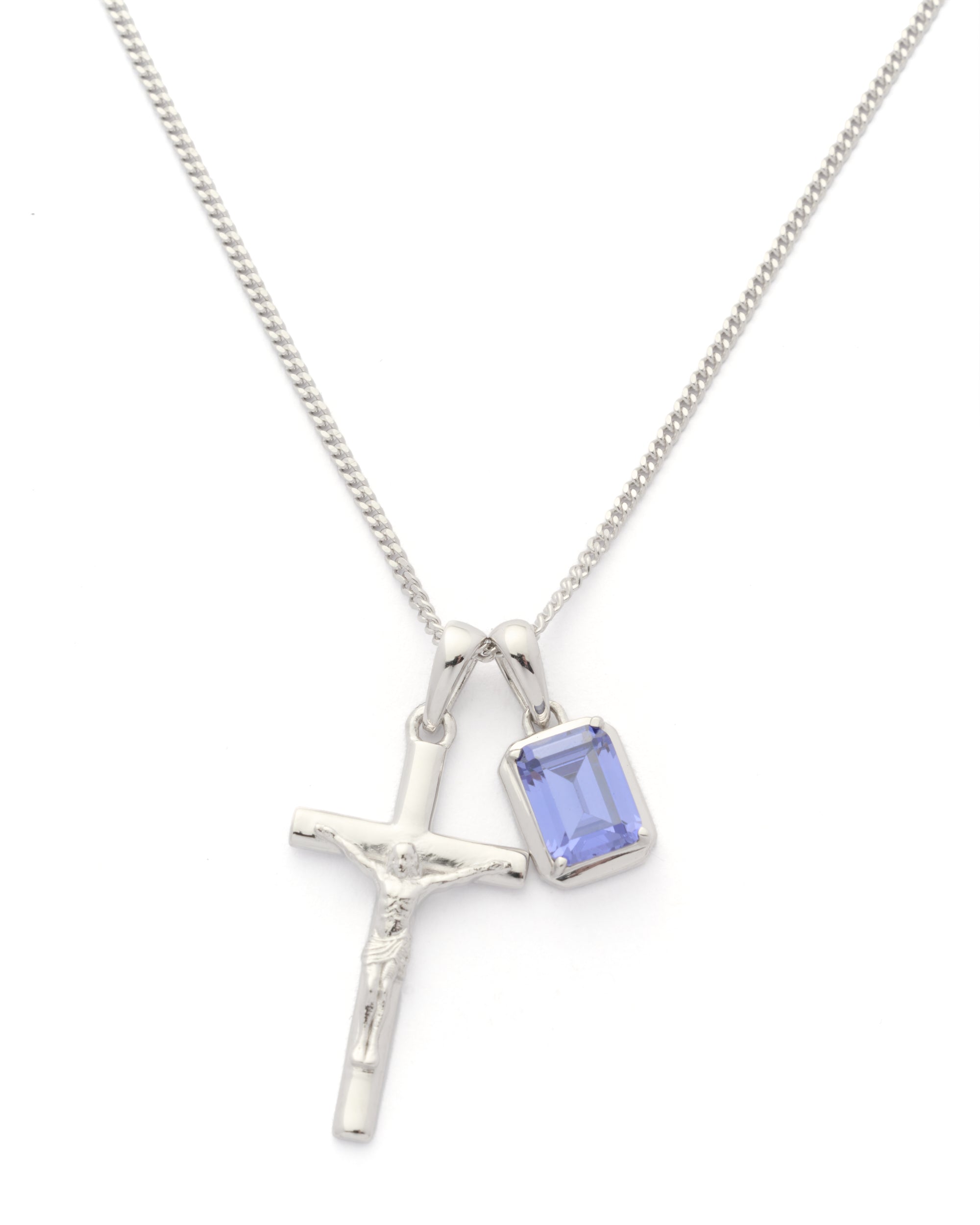 The Crucifix x Sapphire Stone - Silver